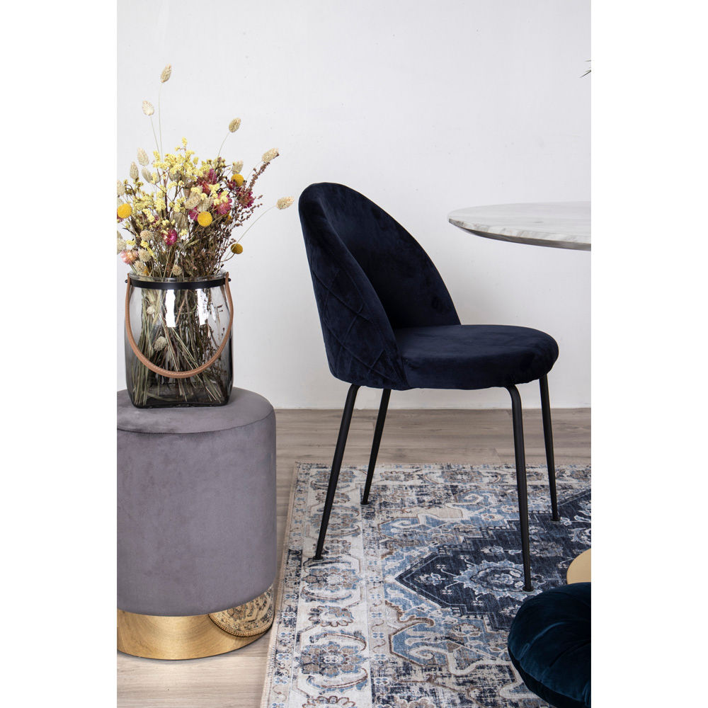 Geneva Dining Table Chair - Dining table chair in velor, blue with black legs, HN1205