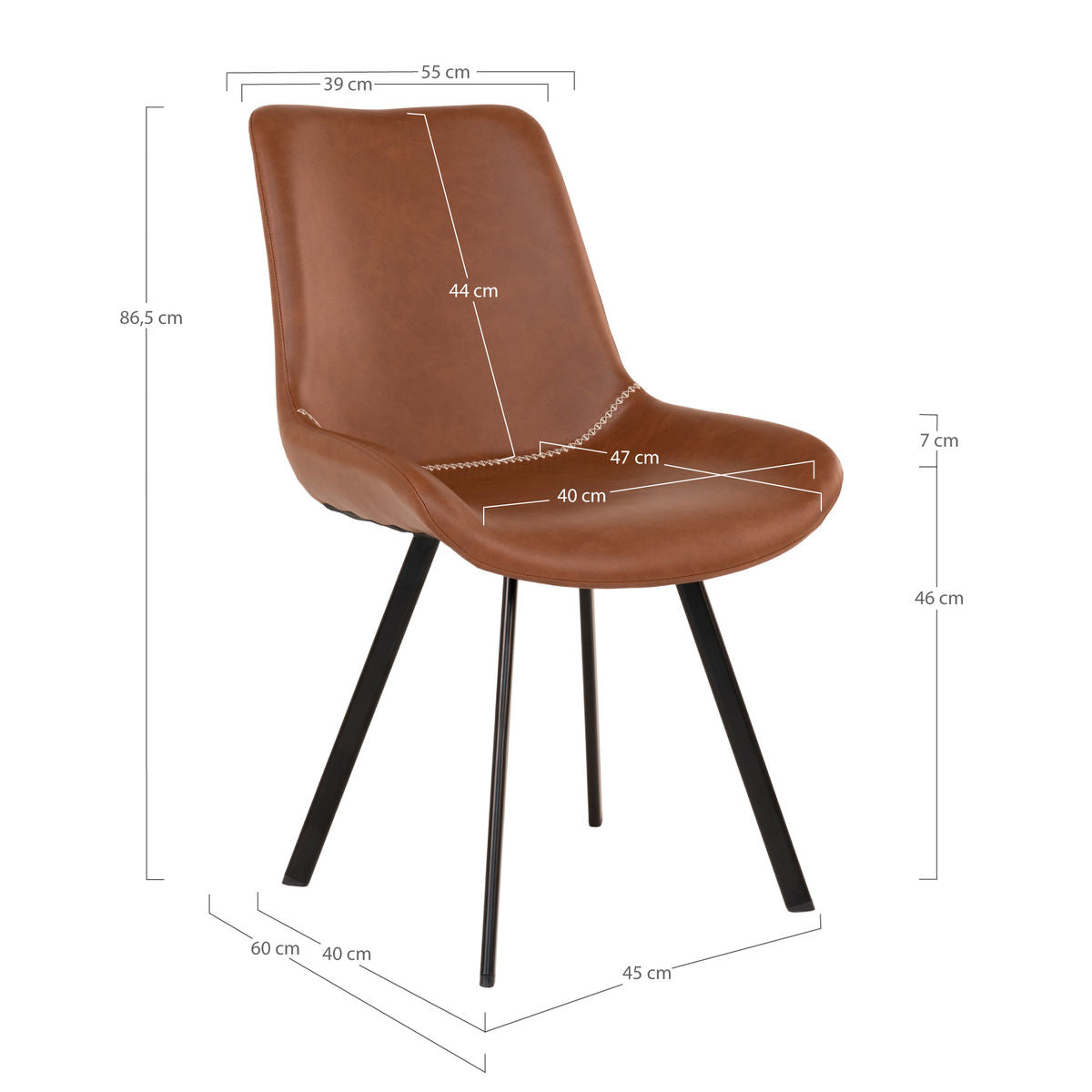 Memphis Dining Table Chair - Dining Table in PU, Brown with Black Legs, HN1226