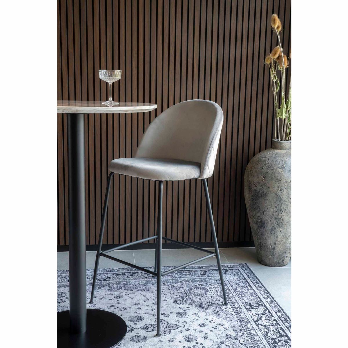 Lausanne bare chair - bar stool in velor, gray with black legs, HN1213