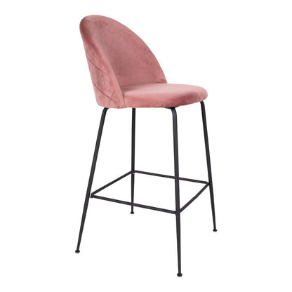 Lausanne bare chair - bar stool in velor, pink with black legs, HN1214