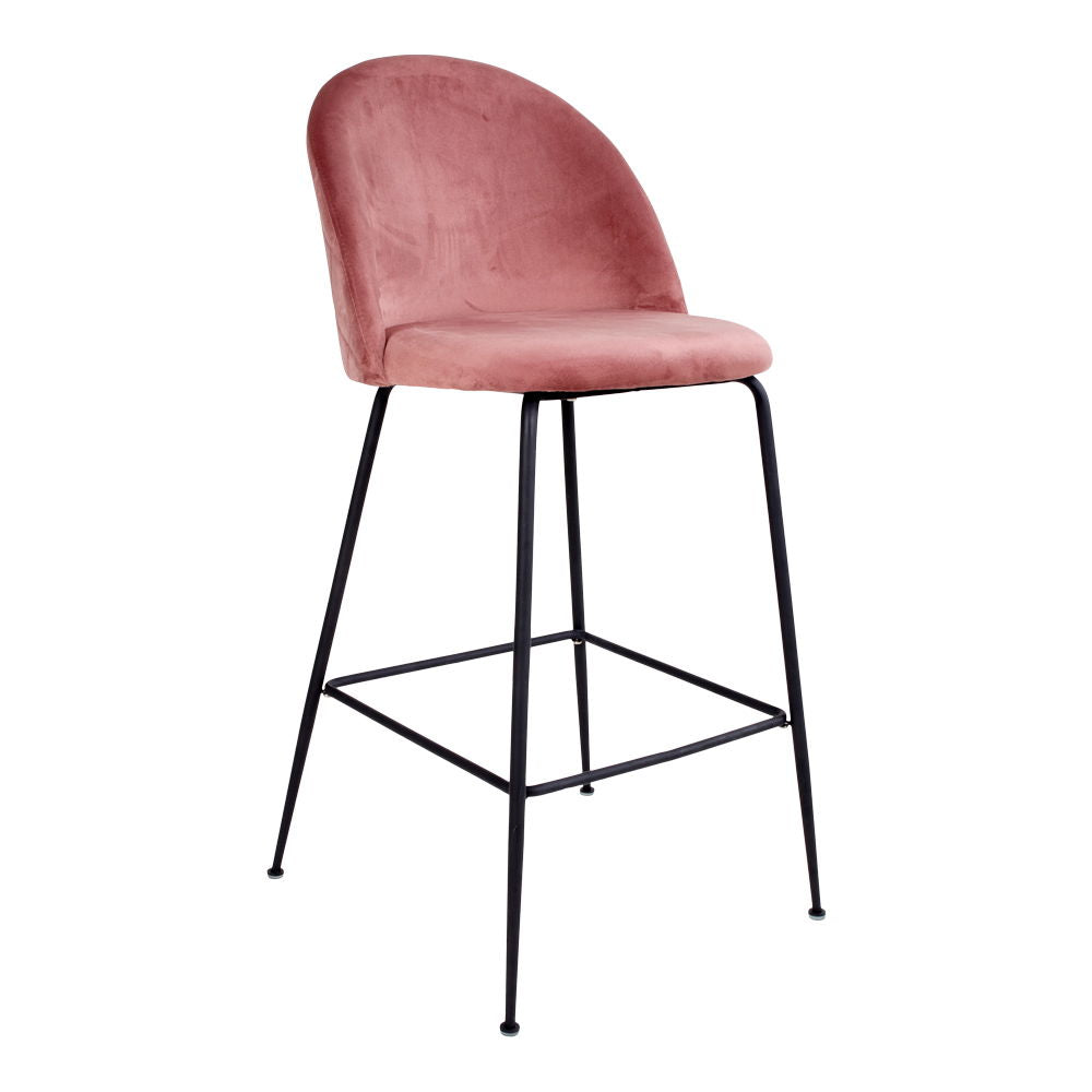 Lausanne bare chair - bar stool in velor, pink with black legs, HN1214