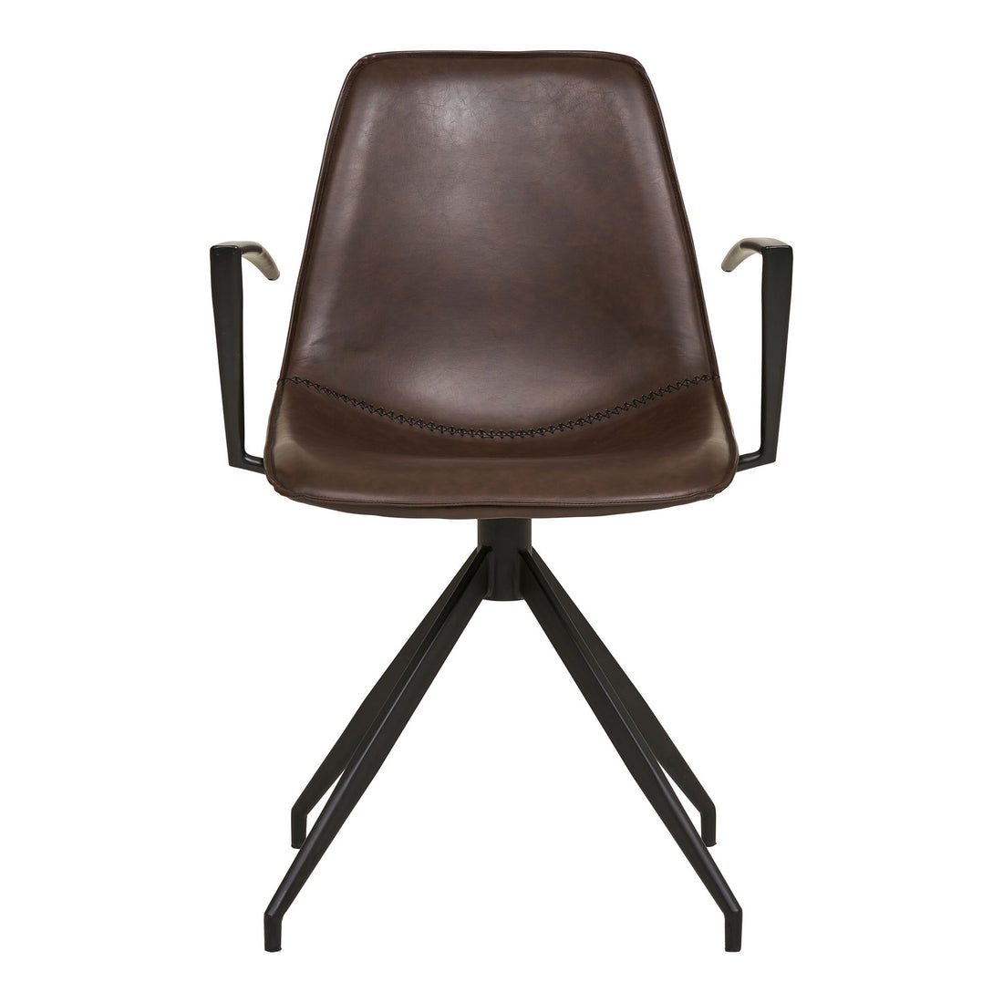 Dining table chair, swivel foot, armrests, pu, dark brown with black legs