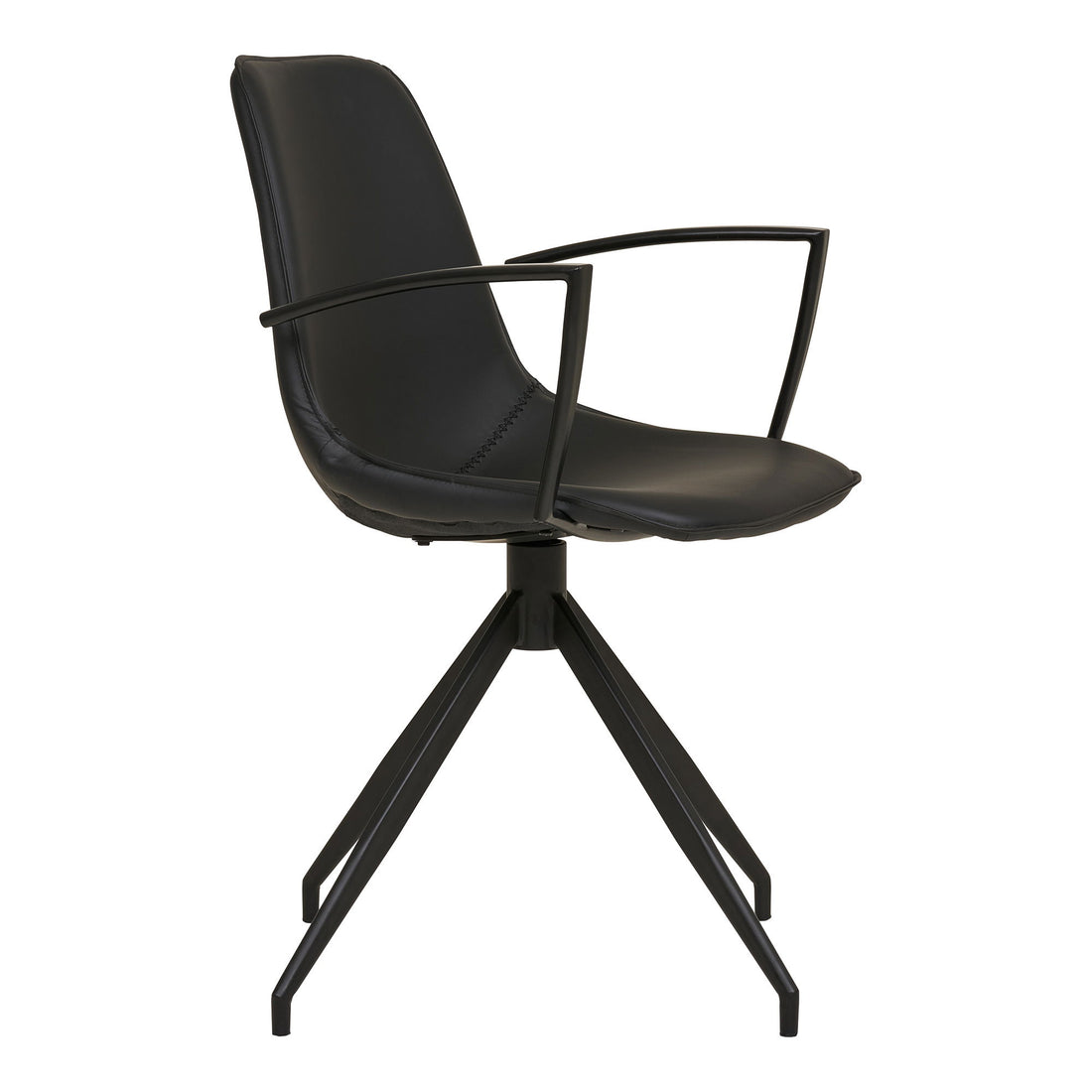 Dining table chair, swivel foot, armrests, pu, black with black legs