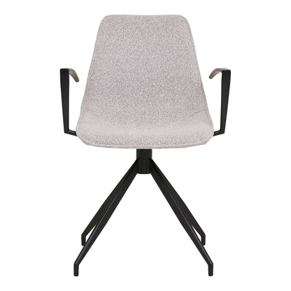 Dining table chair, swivel foot, armrests, bouklé, sand with black legs