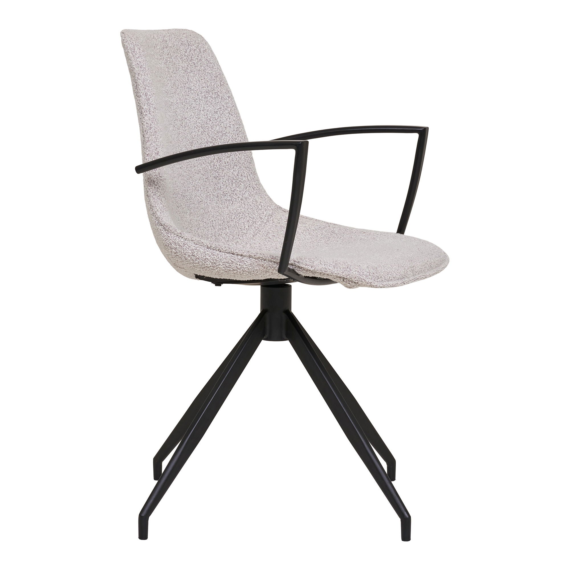 Dining table chair, swivel foot, armrests, bouklé, sand with black legs