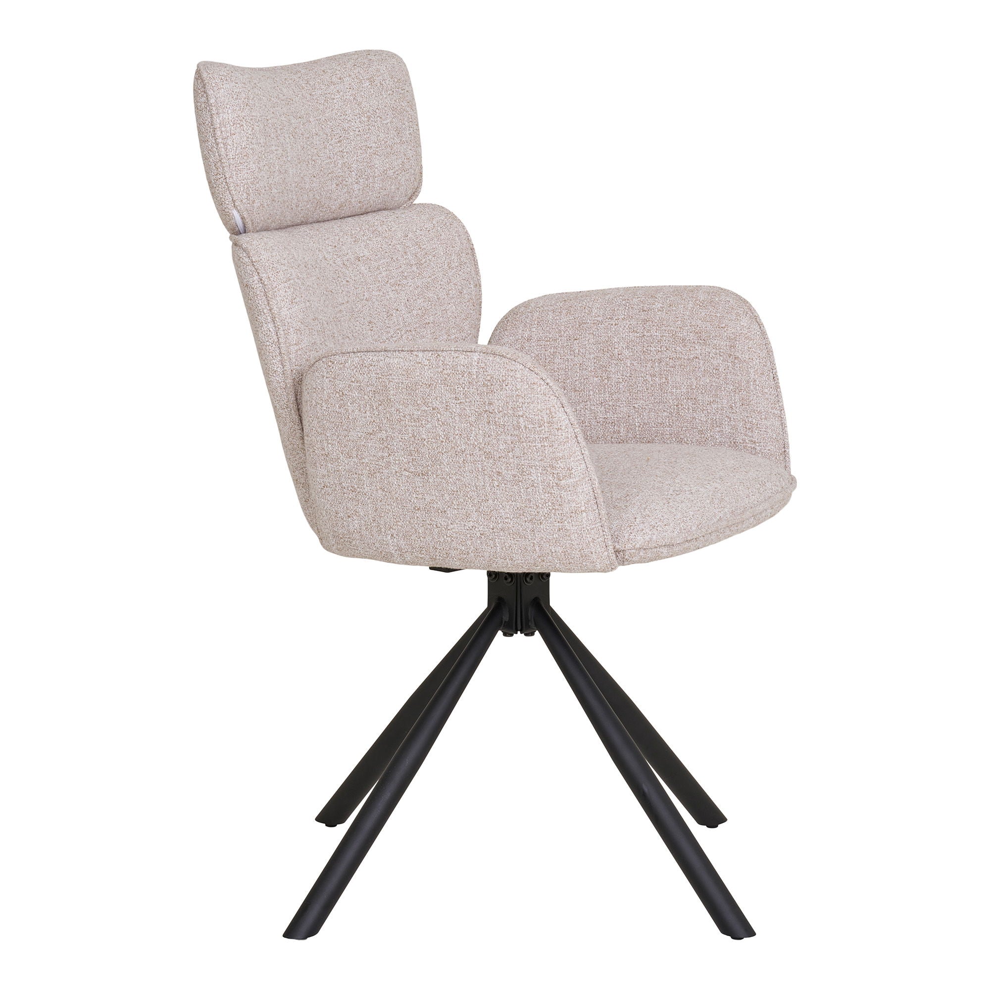 Dining table chair, swivel foot, fabric, sand with black legs, HN1279