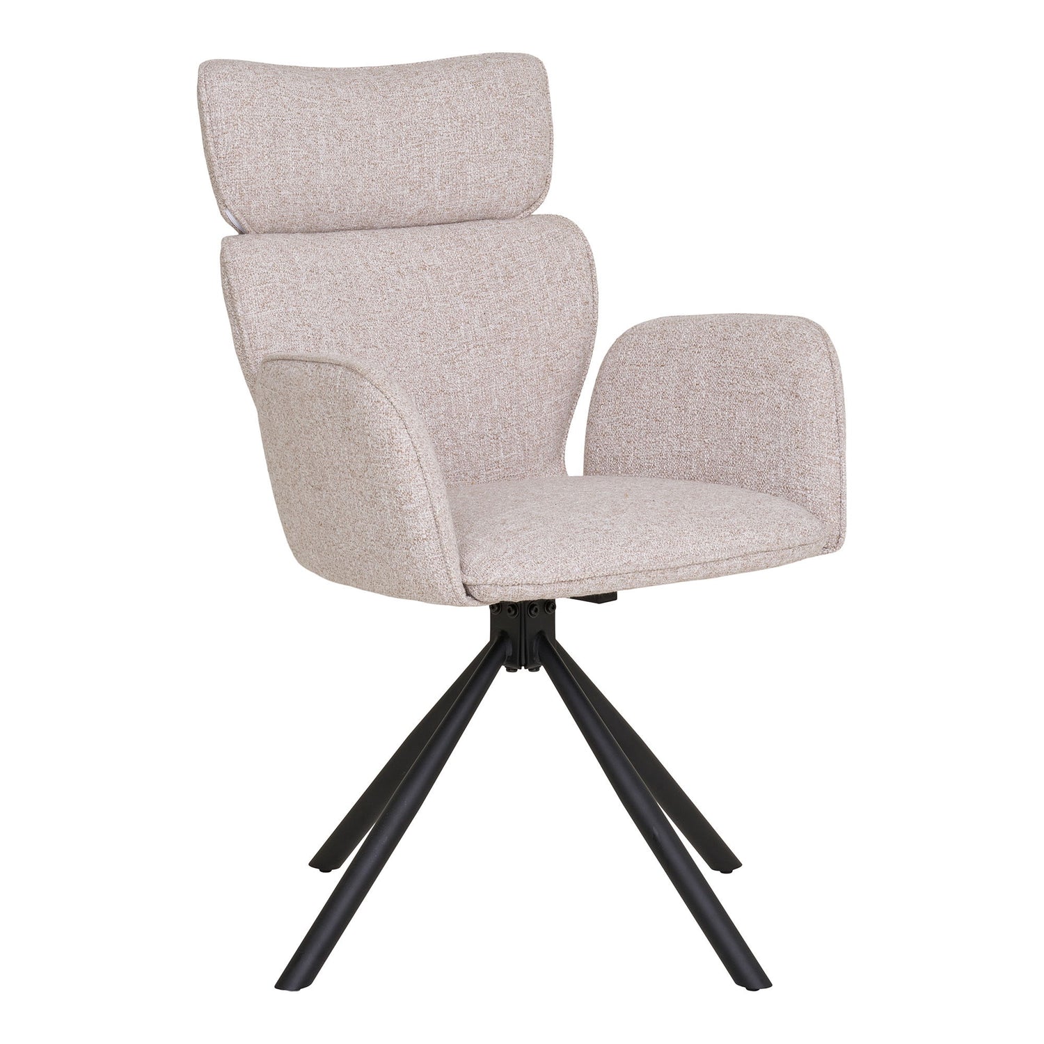 Dining table chair, swivel foot, fabric, sand with black legs, HN1279