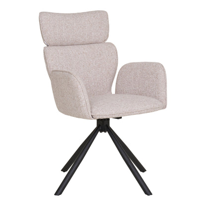 Dining table chair, swivel foot, fabric, sand with black legs, HN1279