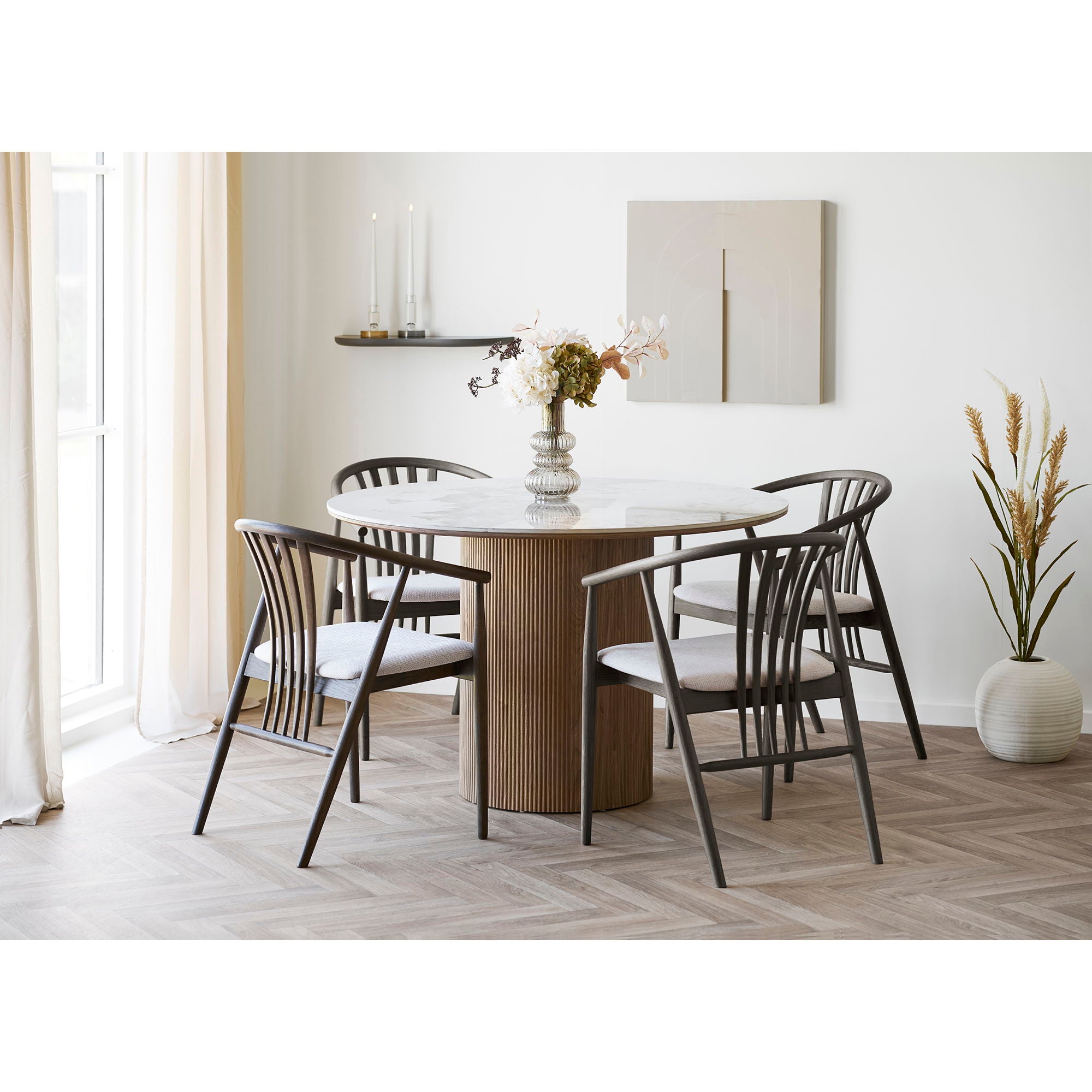 Agustin Dining table chair - Dining table chair, oak with fabric seat, smoked/sand HN1286