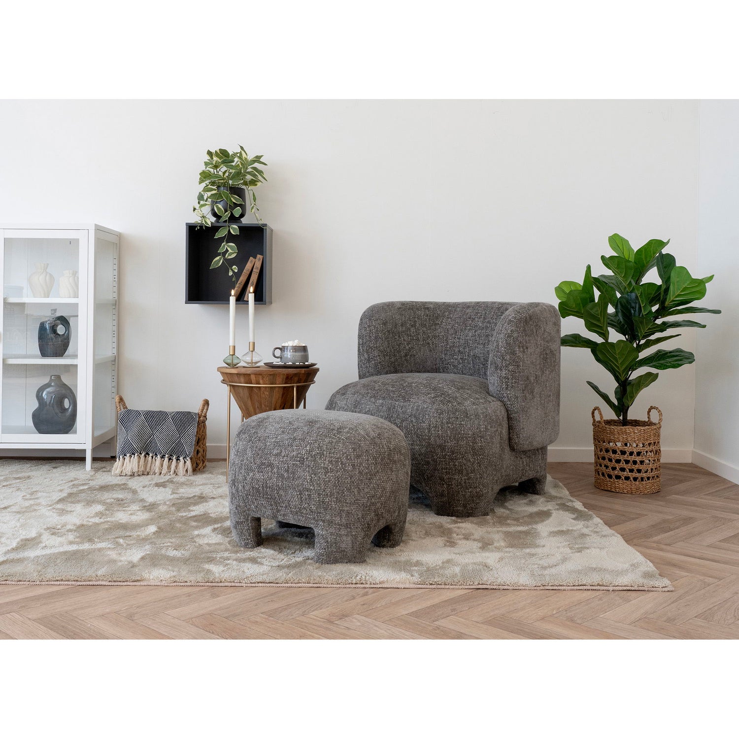 Nazare set - Lounge chair and puff, gray, HN1280