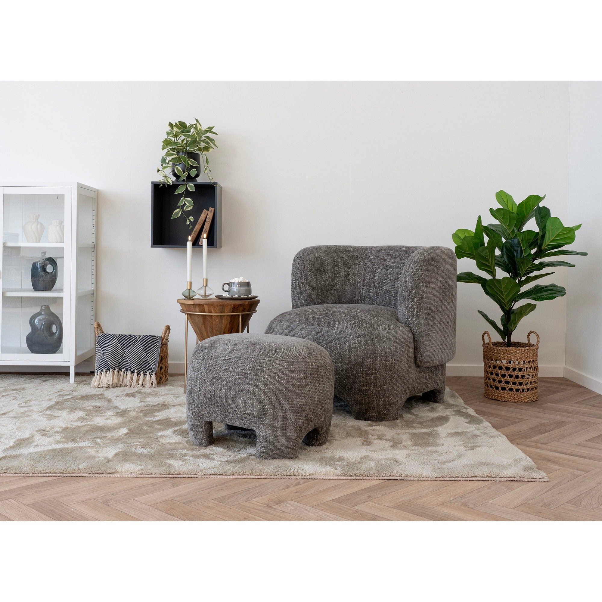 Nazare set - Lounge chair and puff, gray, HN1280