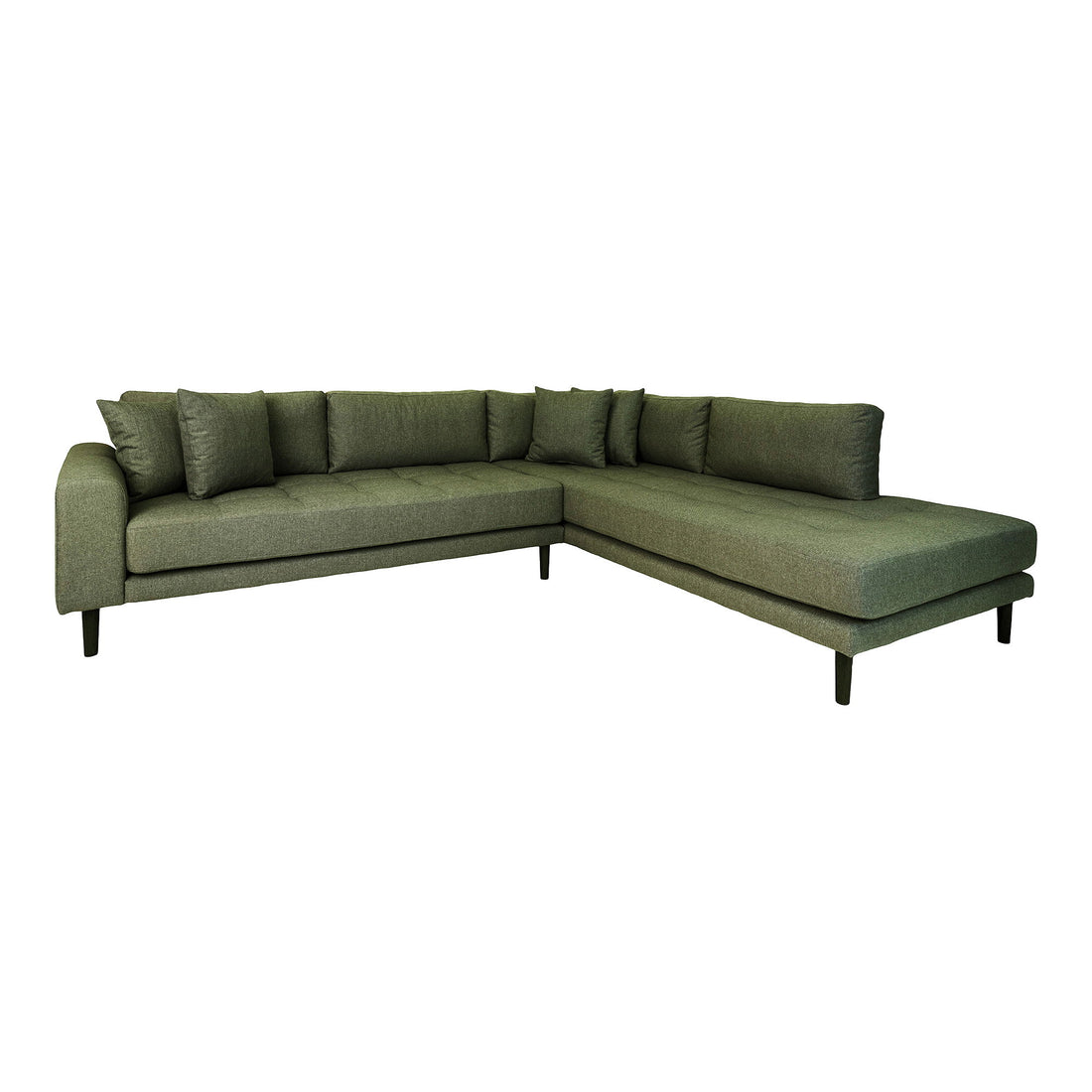  right-facing in olive green with four cushions and black wooden legs