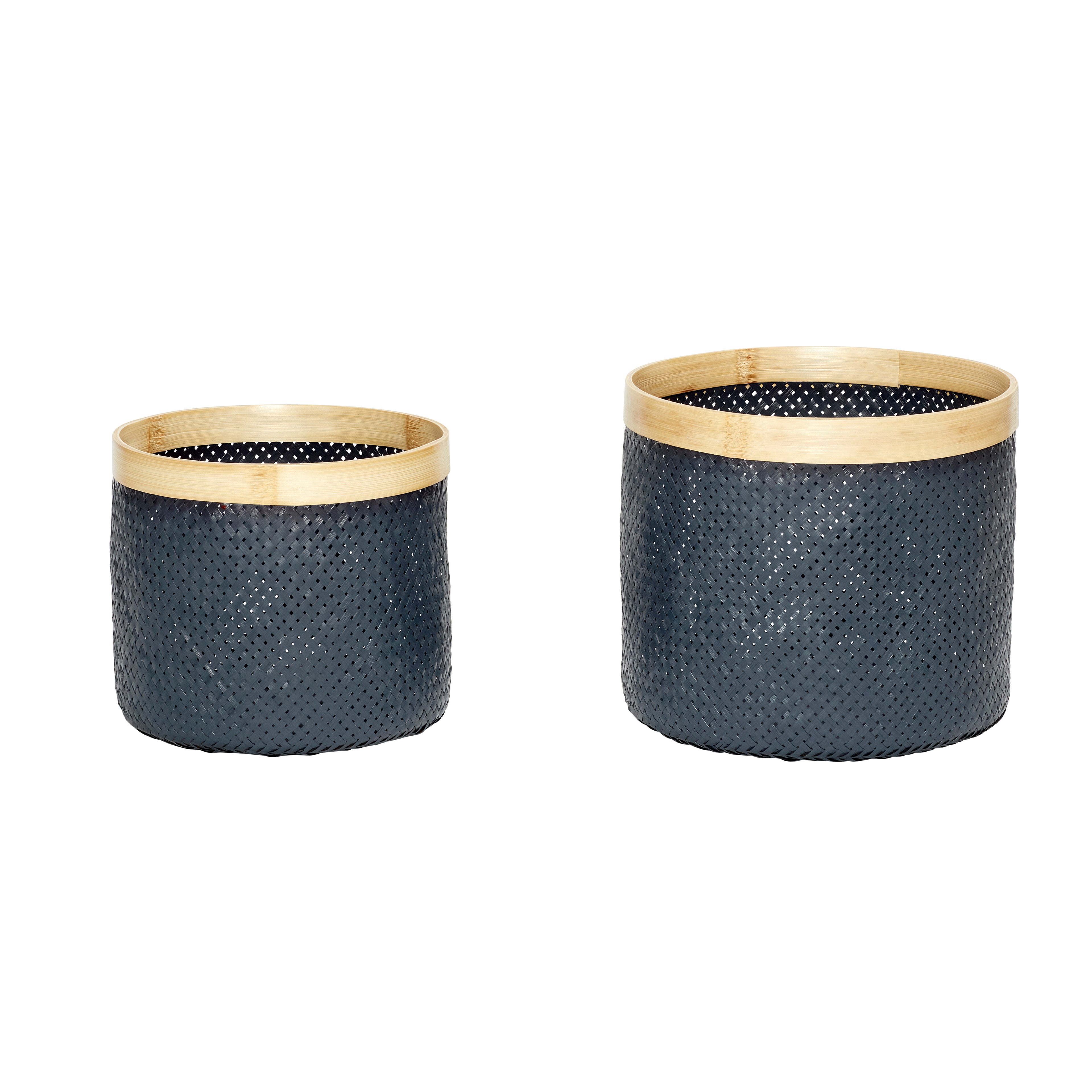Strip basket black/nature (set of 2) - Ø34XH30, Ø40XH35CM