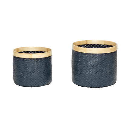 Strip basket black/nature (set of 2) - Ø34XH30, Ø40XH35CM