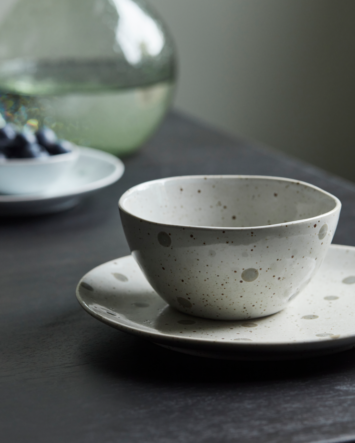 Bowl, HDDots, White; Green