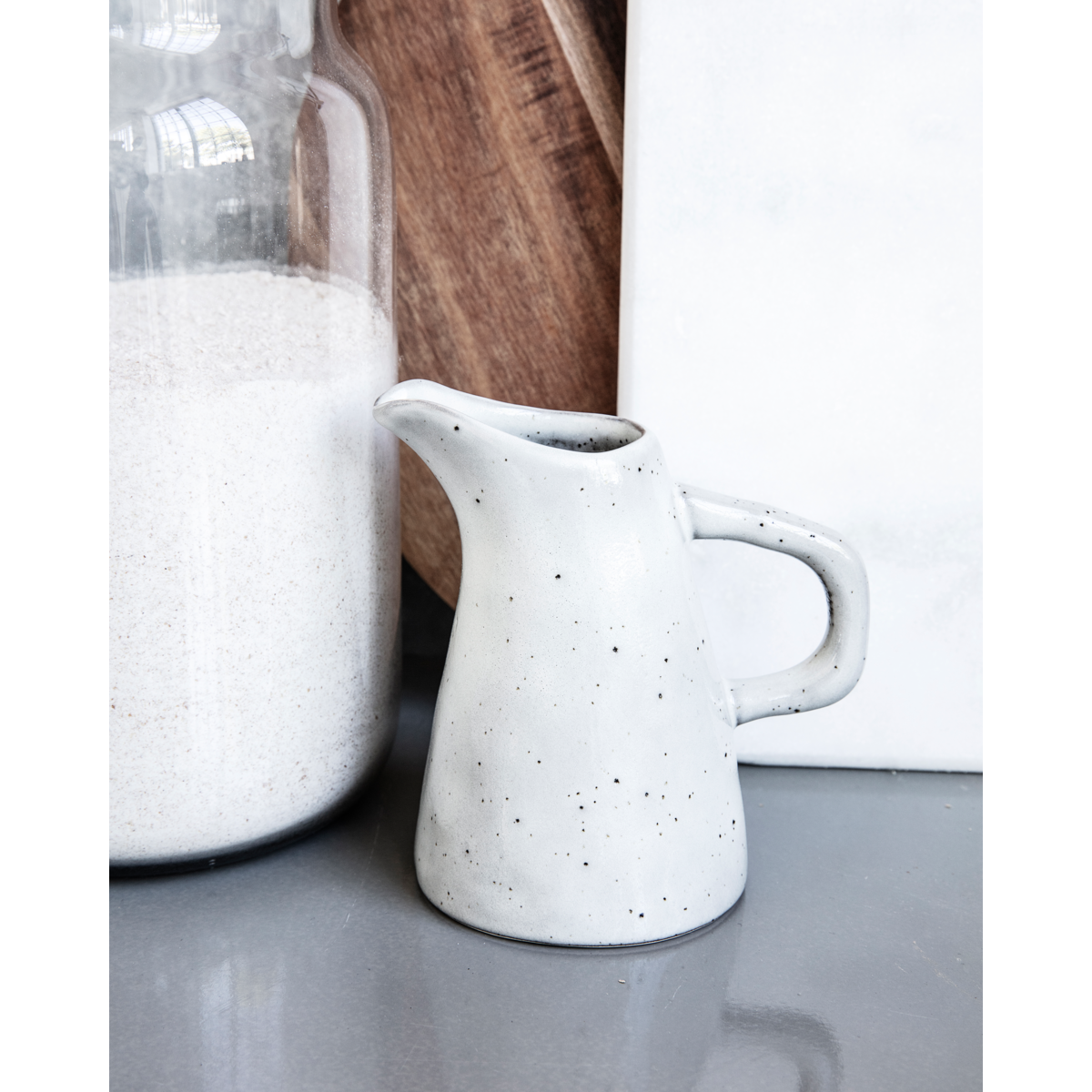 Pitcher, rustic, gray; blue