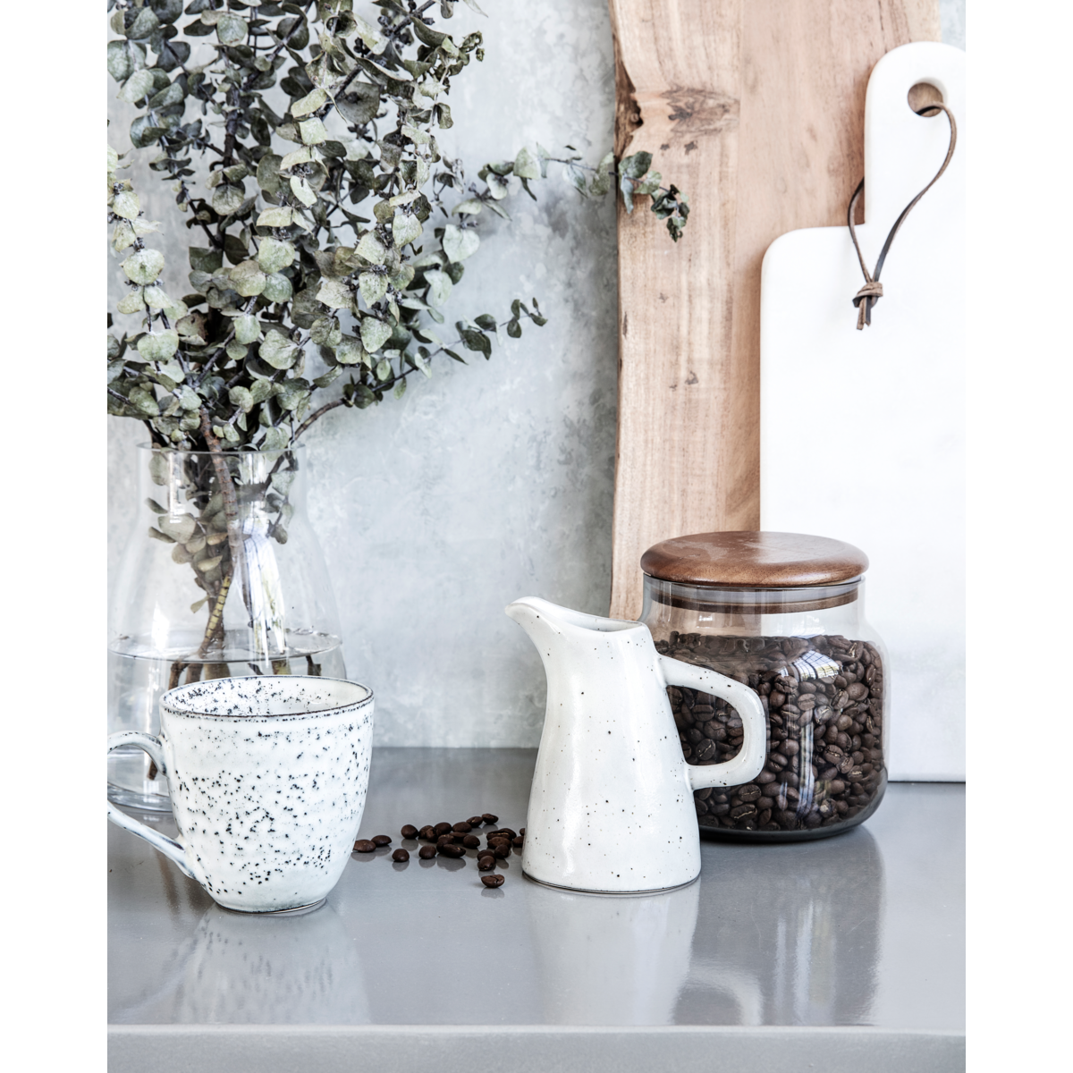 Pitcher, rustic, gray; blue