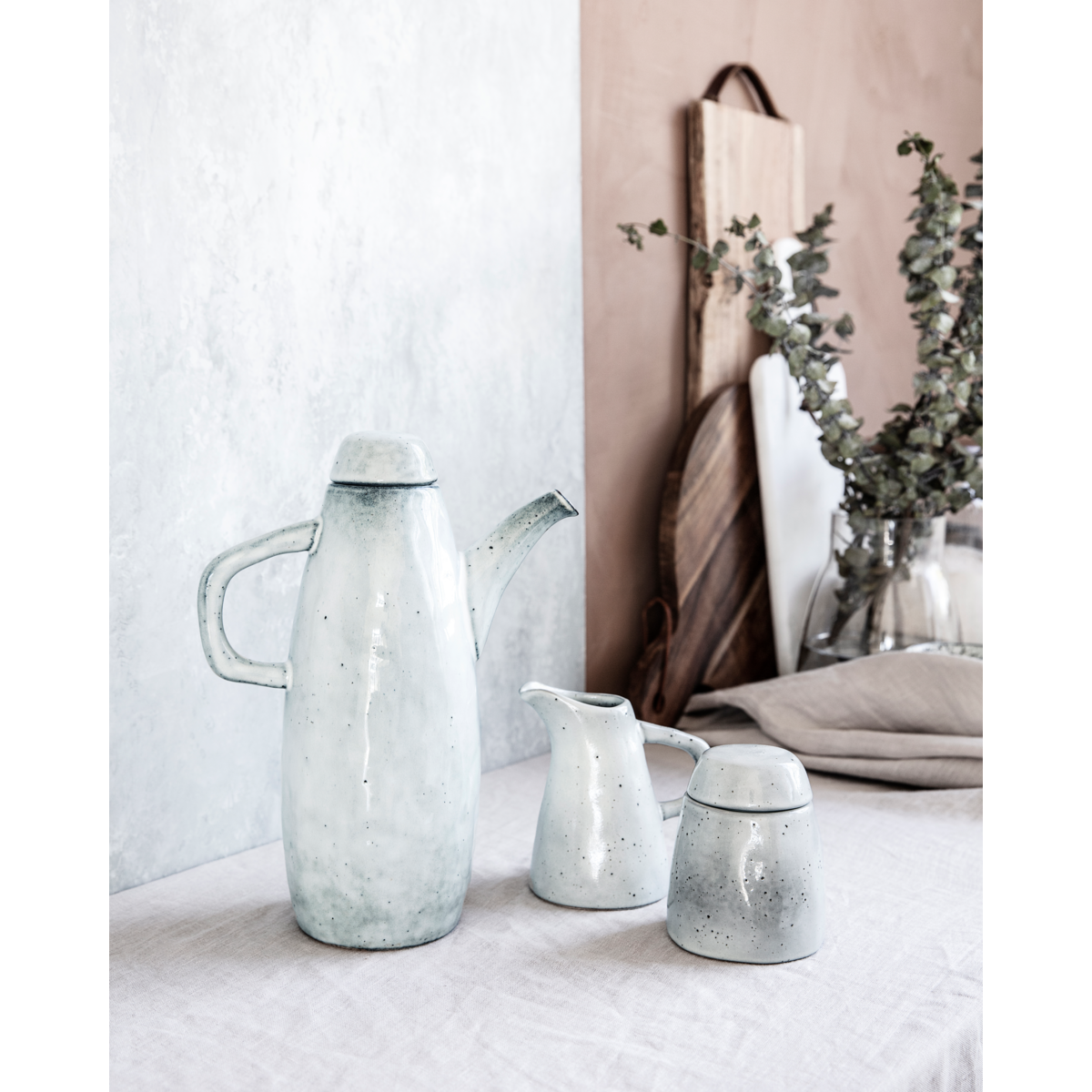 Pitcher, rustic, gray; blue