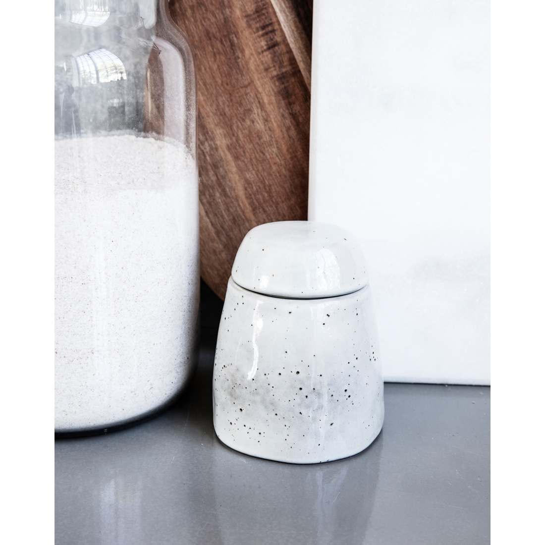 Sugar bowl with lid, rustic, gray; blue
