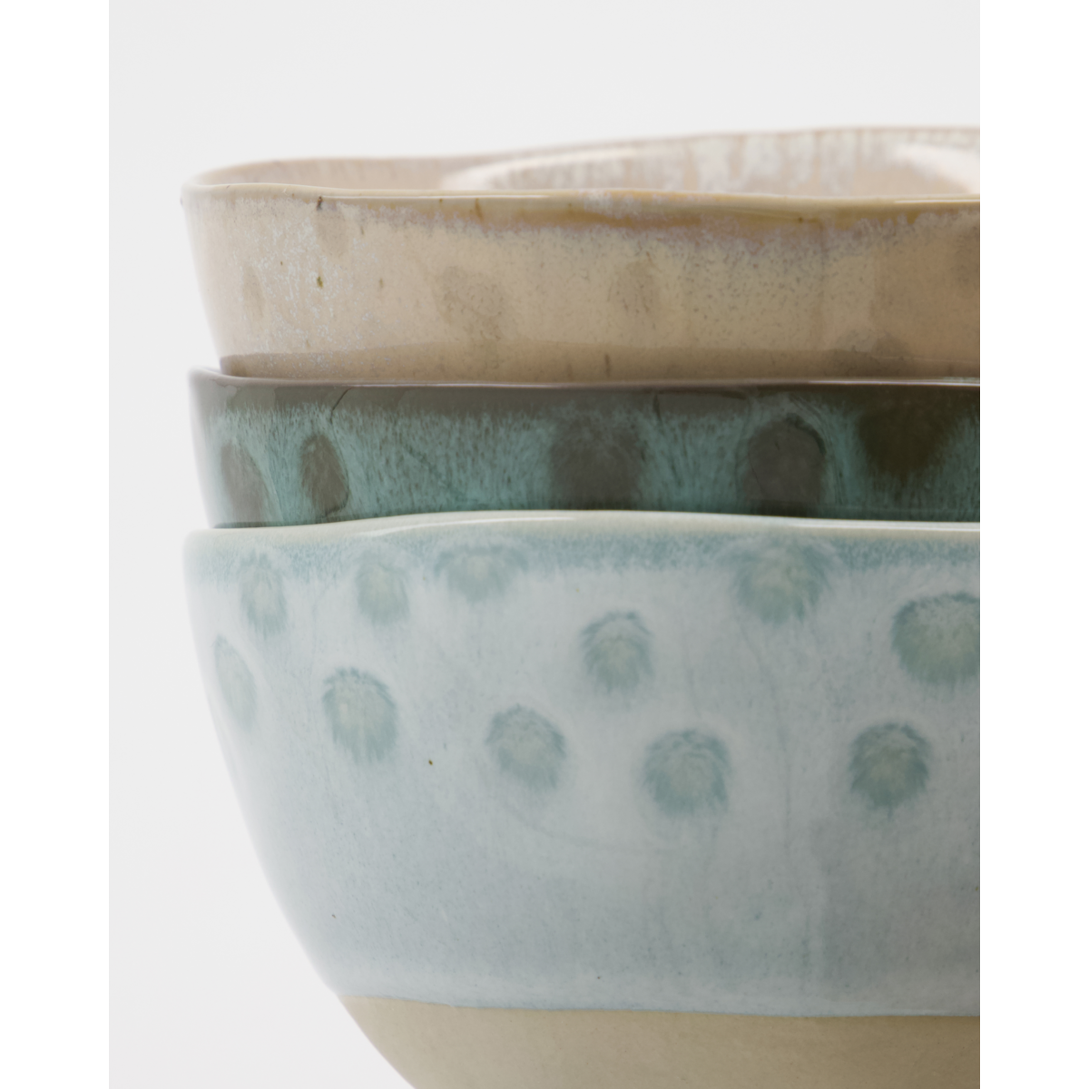 Bowl, hdlike, beige; green; blue