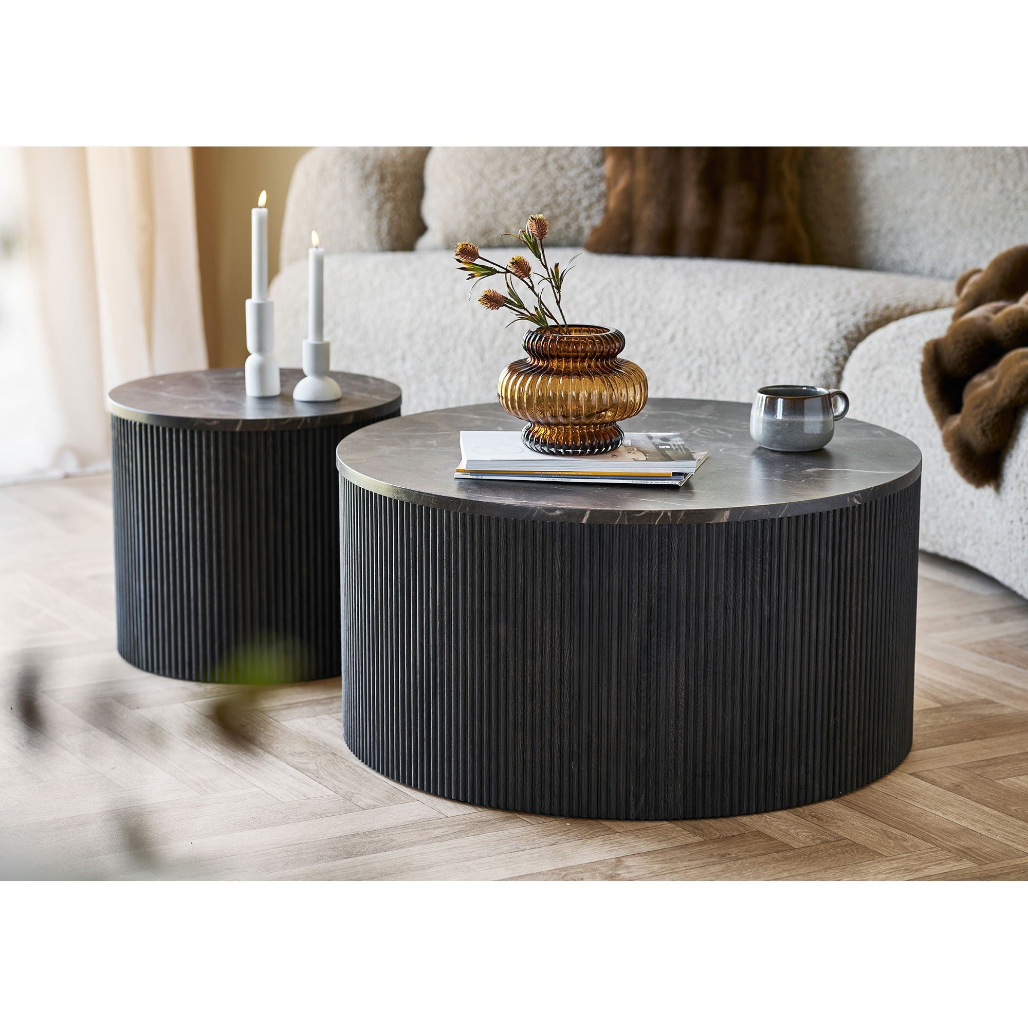 Rota Coffee Table - Coffee Table, Marble Look, Dark Brown Ø80x40 cm