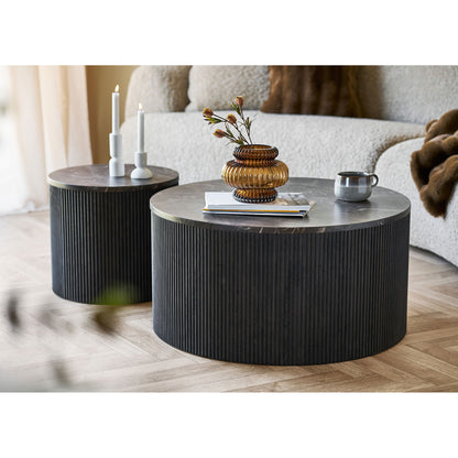 Rota Coffee Table - Coffee Table, Marble Look, Dark Brown Ø80x40 cm