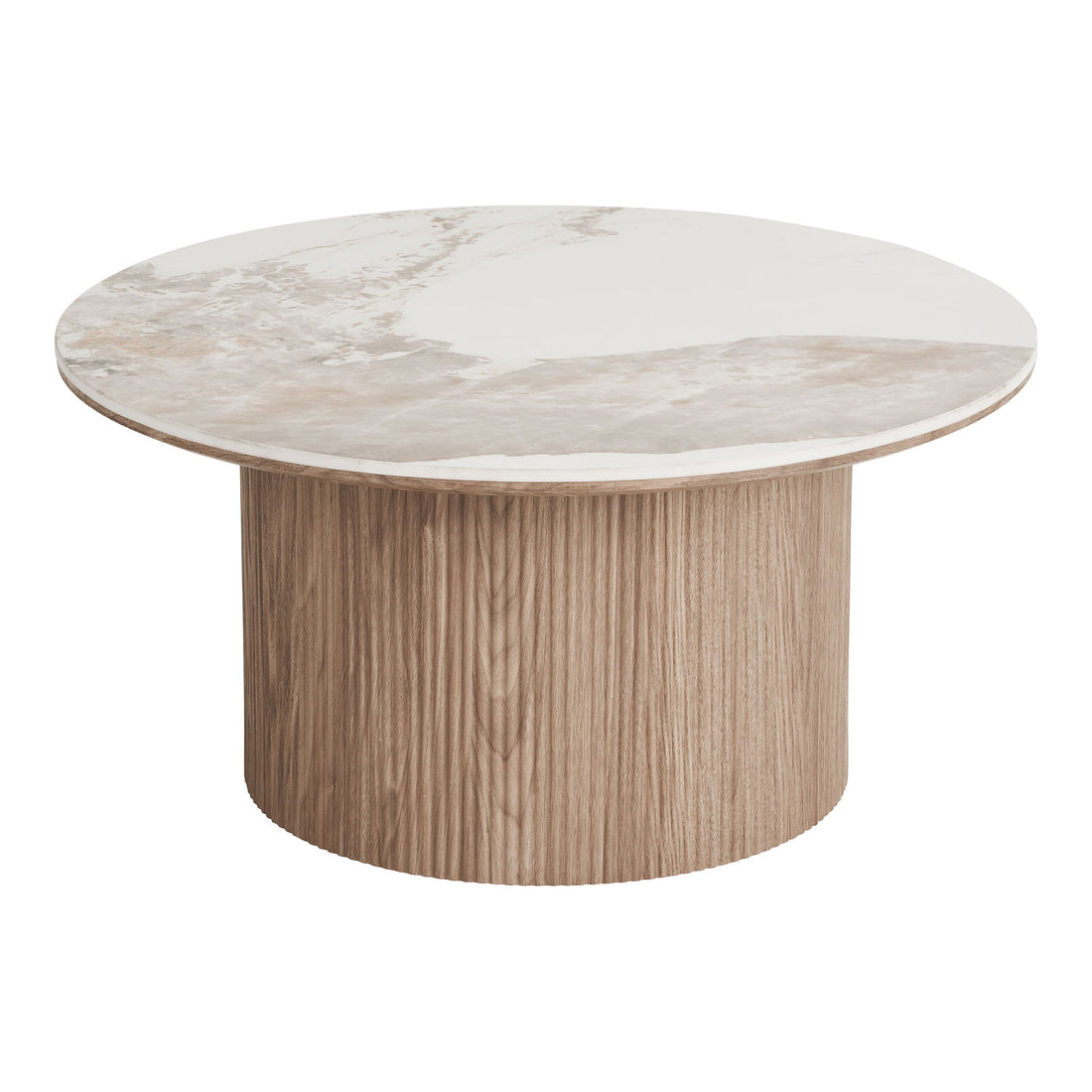 Athens Coffee table - Coffee table, ceramic table top, white/dark brown ø80x40 cm