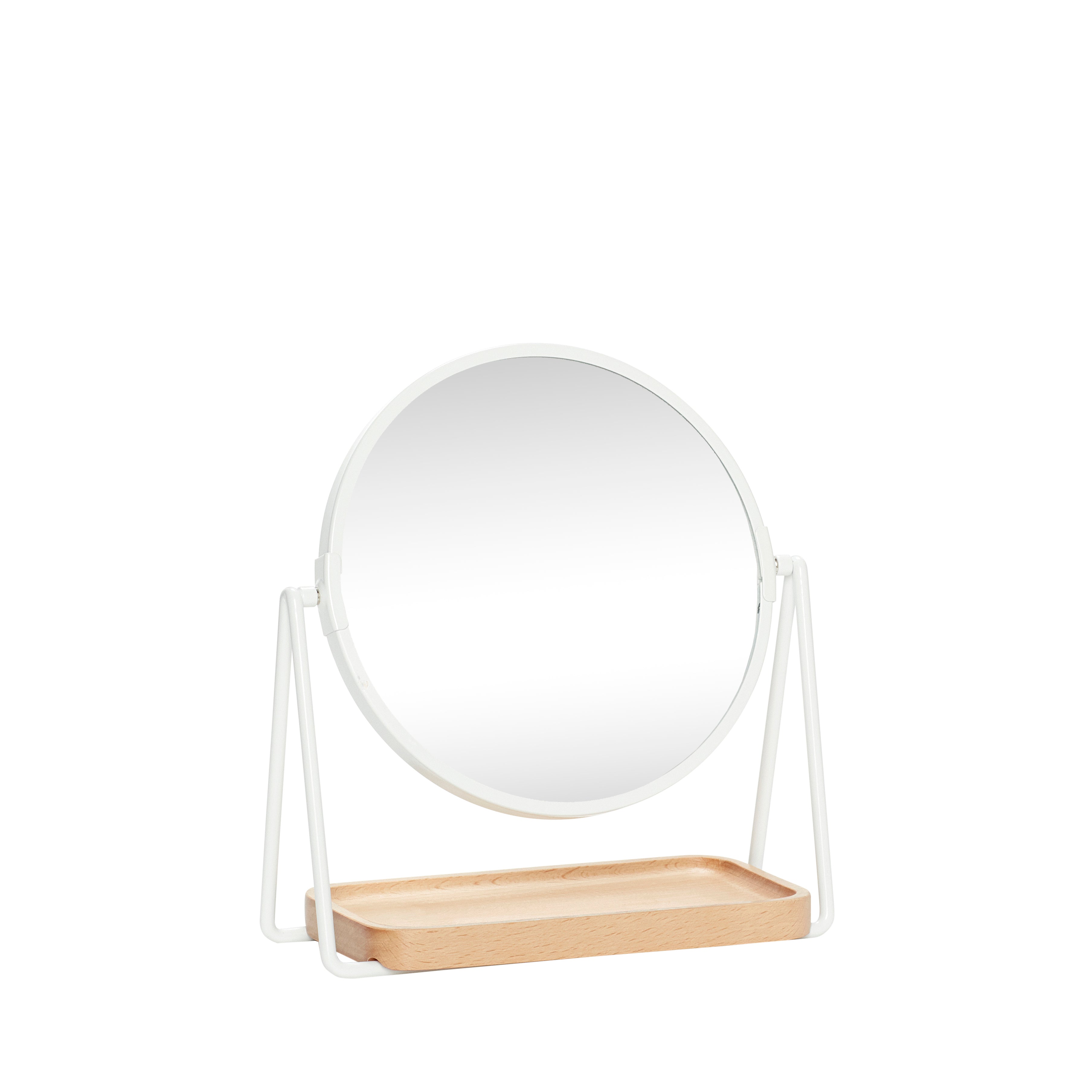 Smize table mirror round white/nature - 21x10xh25cm