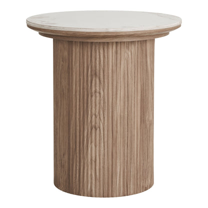 Athens Corner Table - Corner Table, Ceramic Table Top, White/Dark Brown Ø45x50 cm