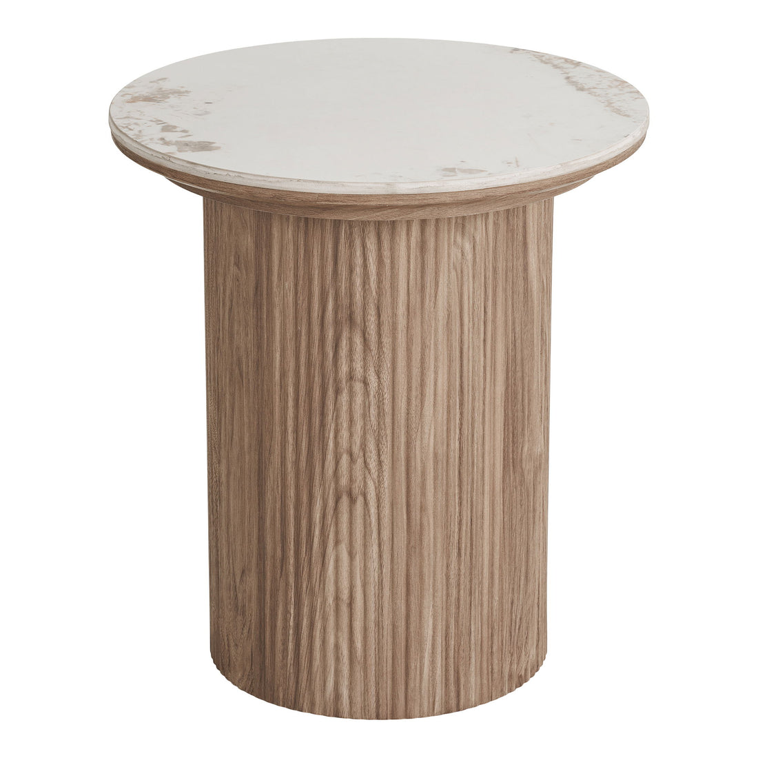 Athens Corner Table - Corner Table, Ceramic Table Top, White/Dark Brown Ø45x50 cm