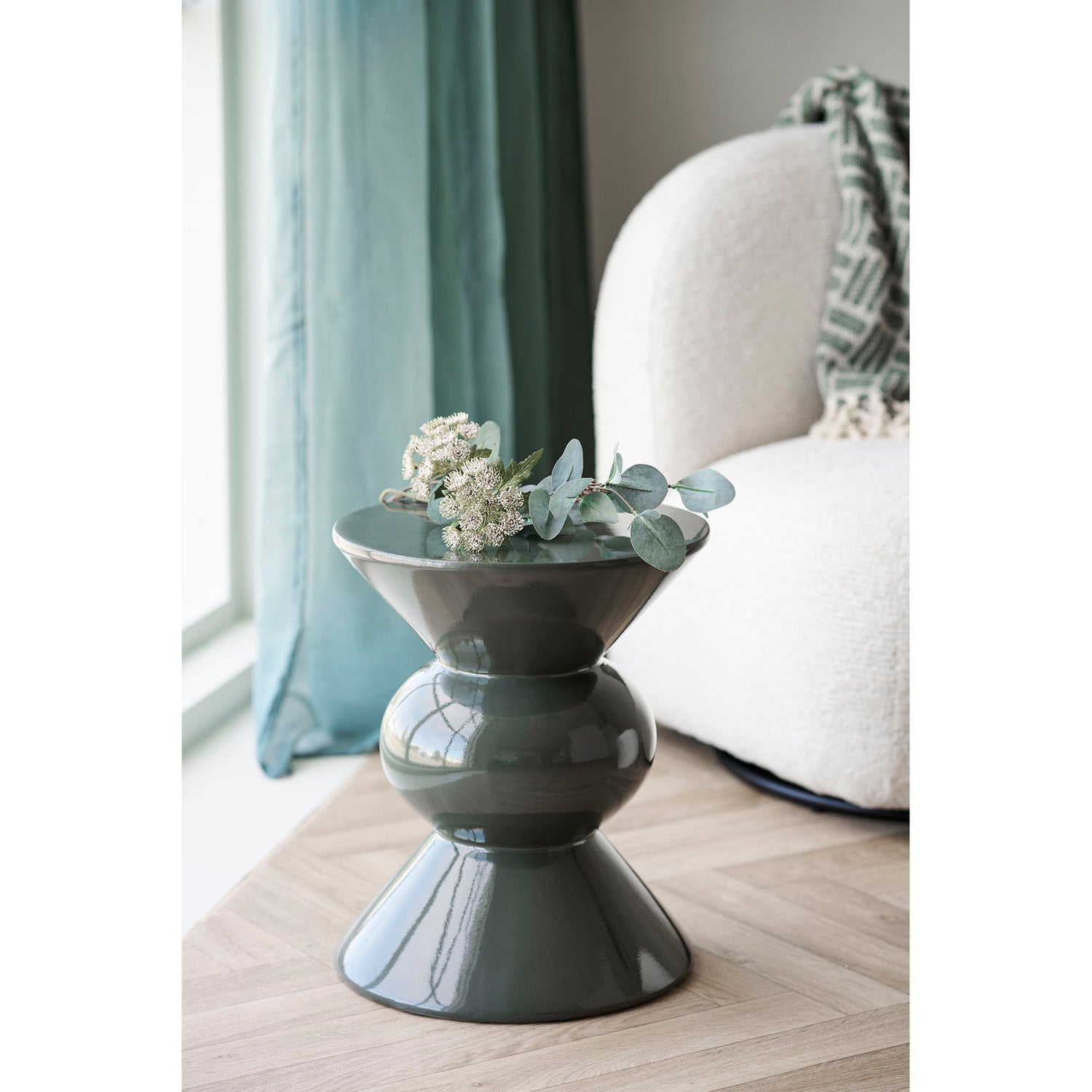 Rosolina Corner Table - Corner Table, Glass Fiber, Green Ø34x41 cm