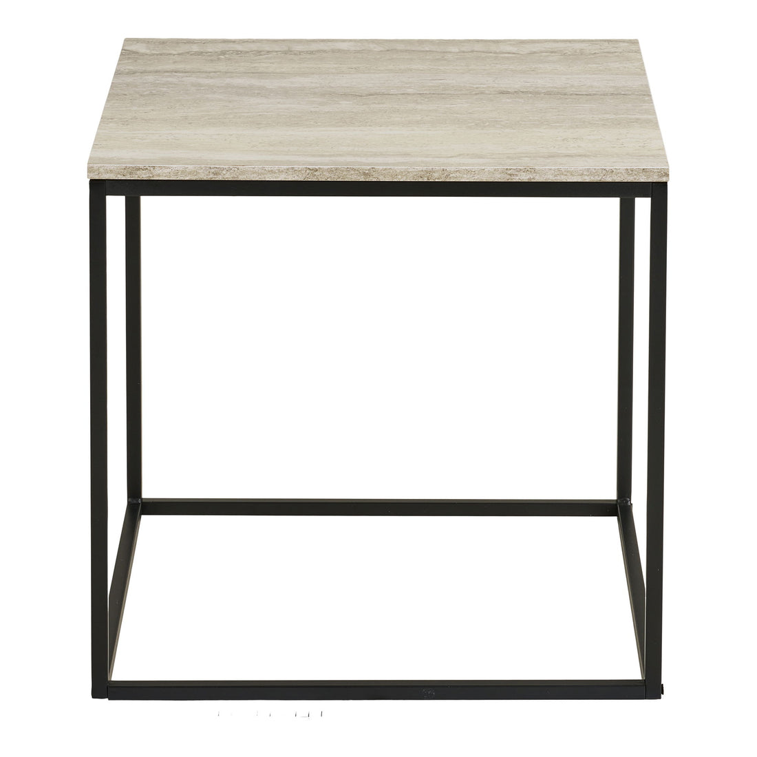 Vita Corner Table - Corner Table, Travertine Look, Black Frame 45x45x45 cm