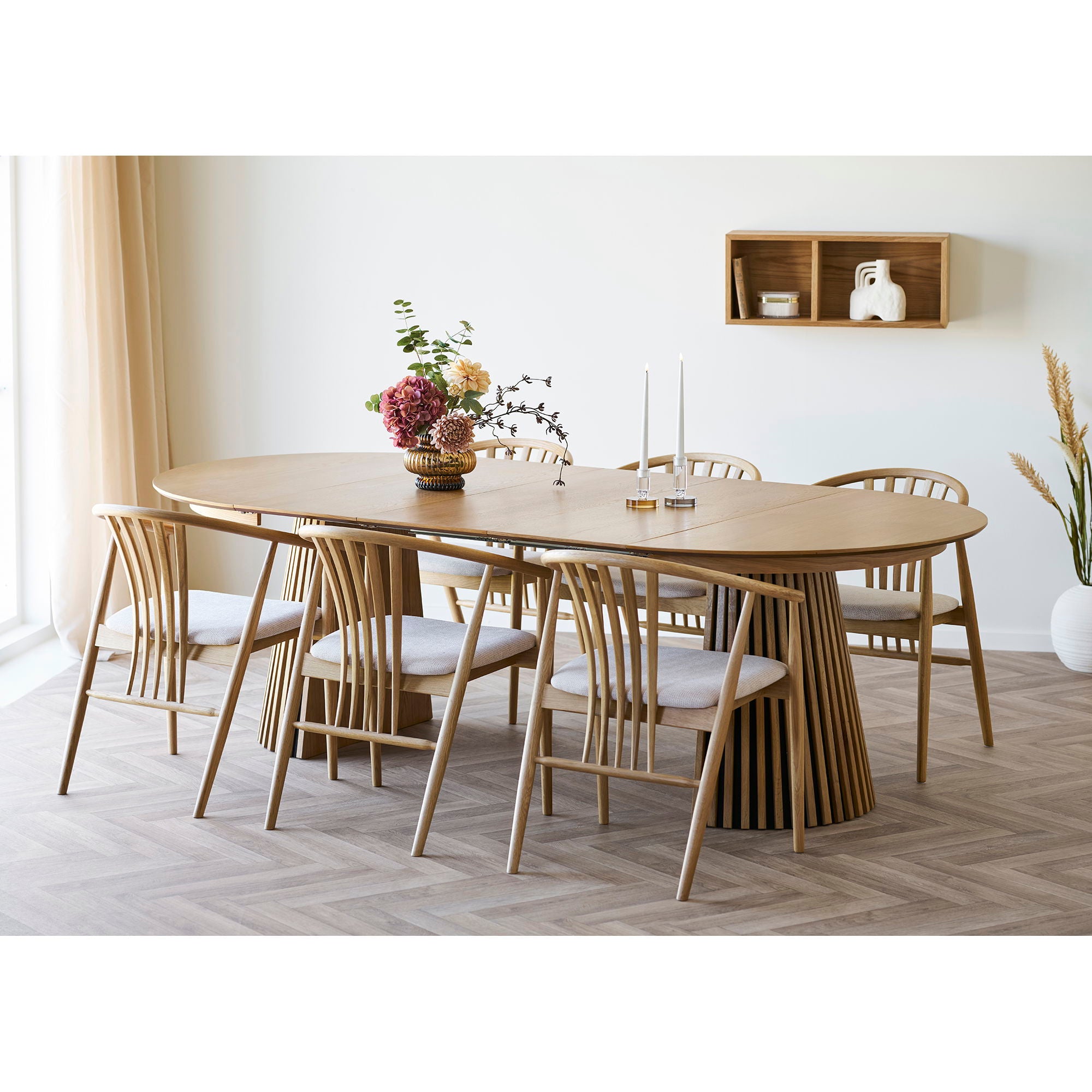 Osaka Dining table - Dining table, oak veneer, natural, incl. three additional plates ø120x120-160-200-240x75 cm