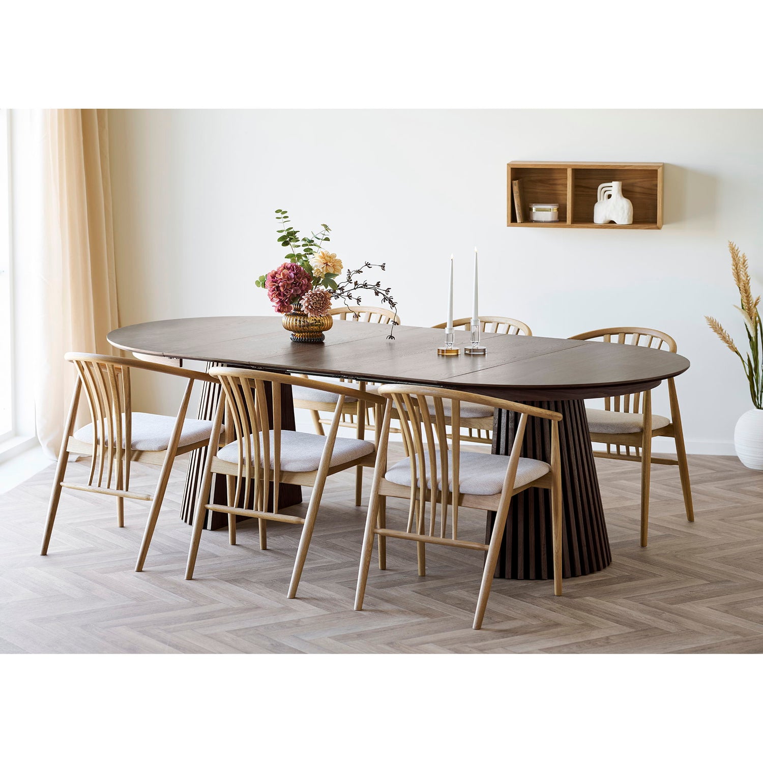 Osaka Dining Table - Dining Table, Egefins, Smoked, incl. Three Supplementary Plates Ø120X120-160-200-240x75 cm