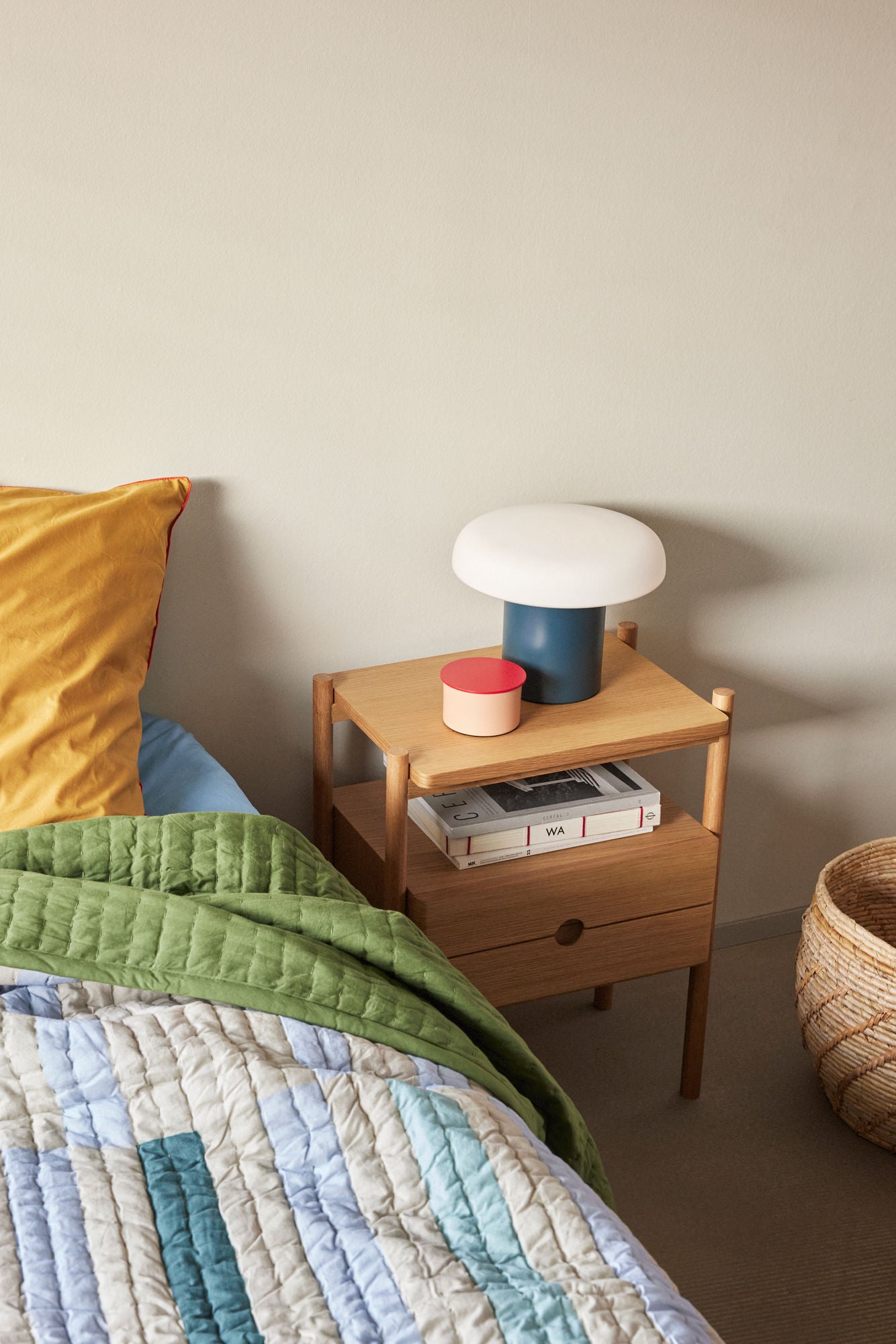 Hübsch Twist Bedspread Block 260x260 Dark Green/Multicolor