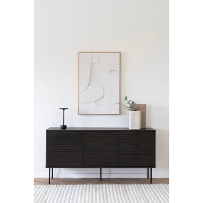 Kyoto sideboard - sideboard, 3 drawers, 2 doors, oak veneer, smoked, black metal legs, 150x40x74 cm
