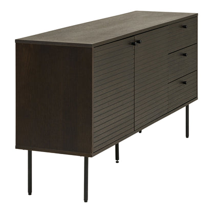 Kyoto sideboard - sideboard, 3 drawers, 2 doors, oak veneer, smoked, black metal legs, 150x40x74 cm