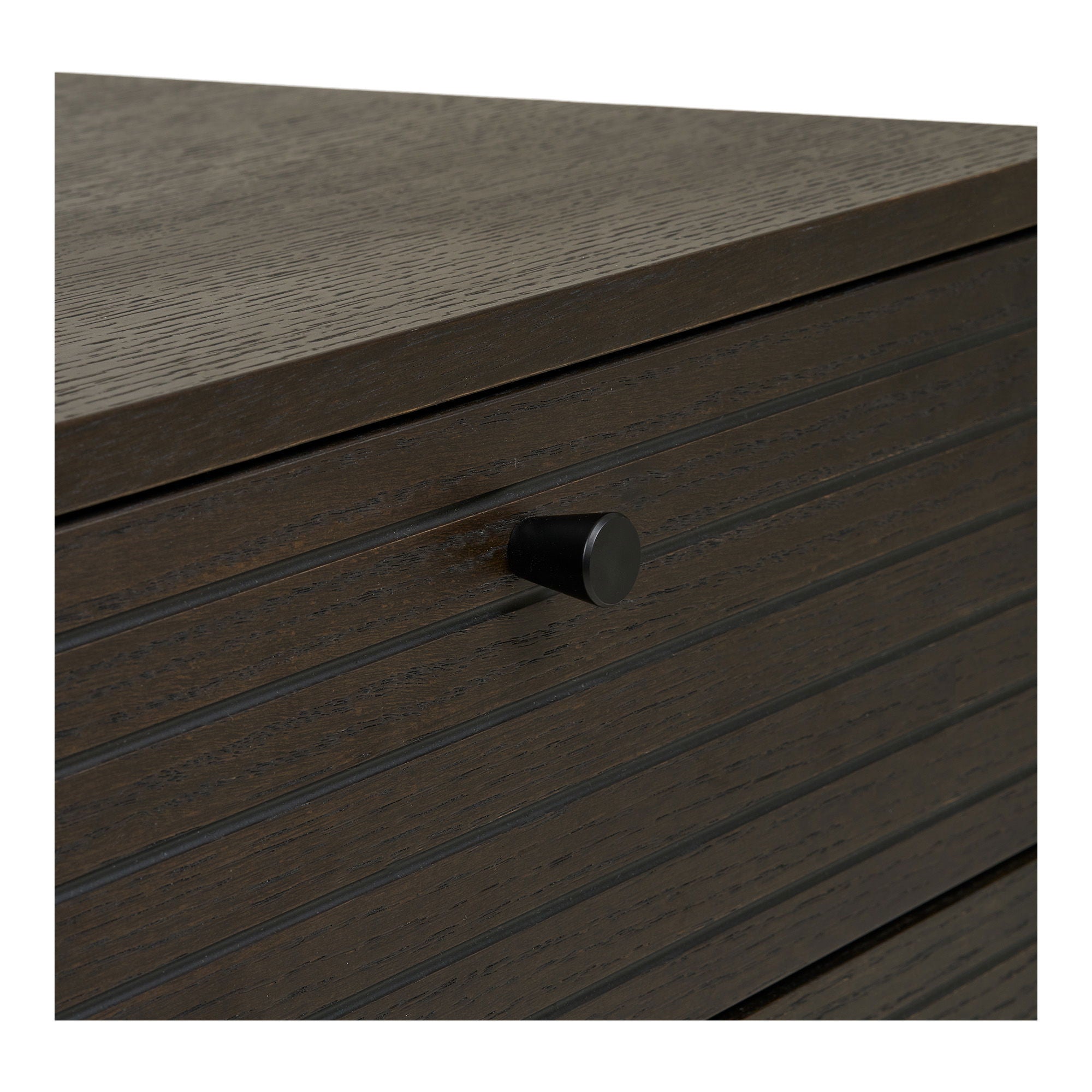 Kyoto sideboard - sideboard, 3 drawers, 2 doors, oak veneer, smoked, black metal legs, 150x40x74 cm