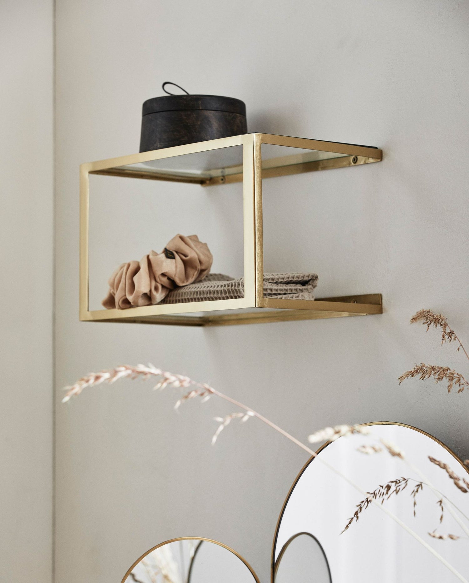 Nera Shelf/Metal Bed Table With Glass - 36x20 cm - Gold Finish