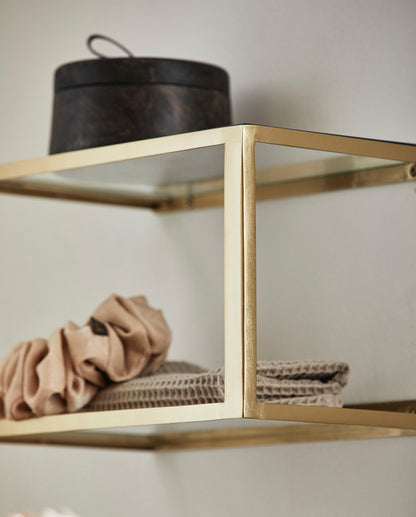 Nera Shelf/Metal Bed Table With Glass - 36x20 cm - Gold Finish