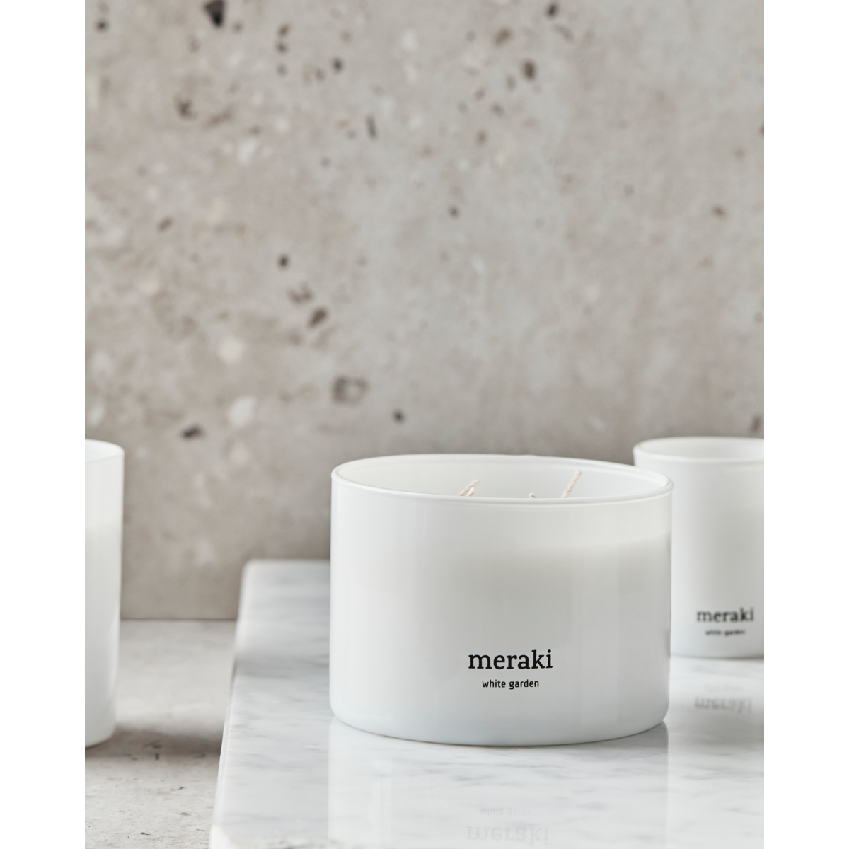 Scented candles, white garden, white