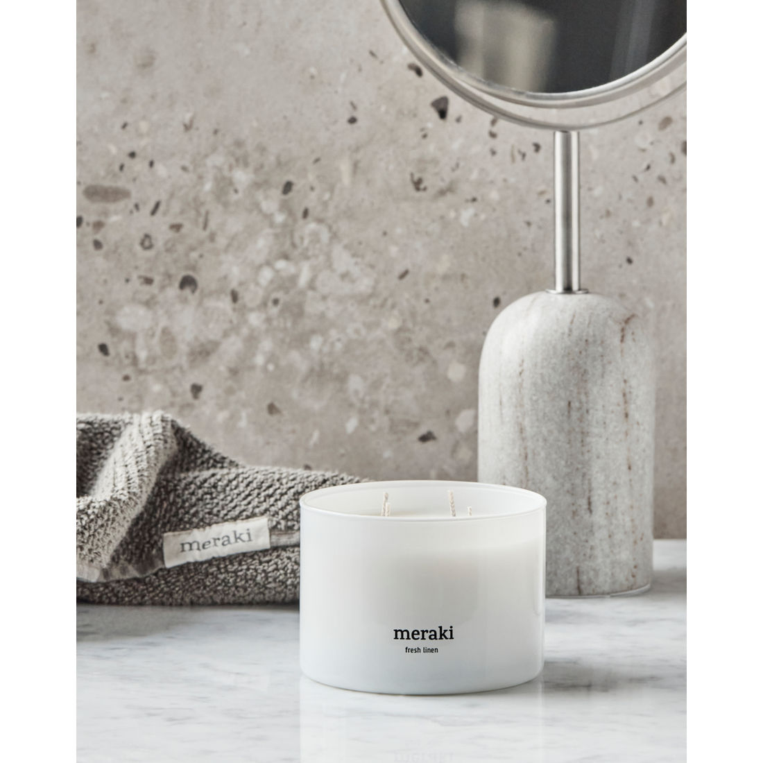 Scented candles, fresh linen, white
