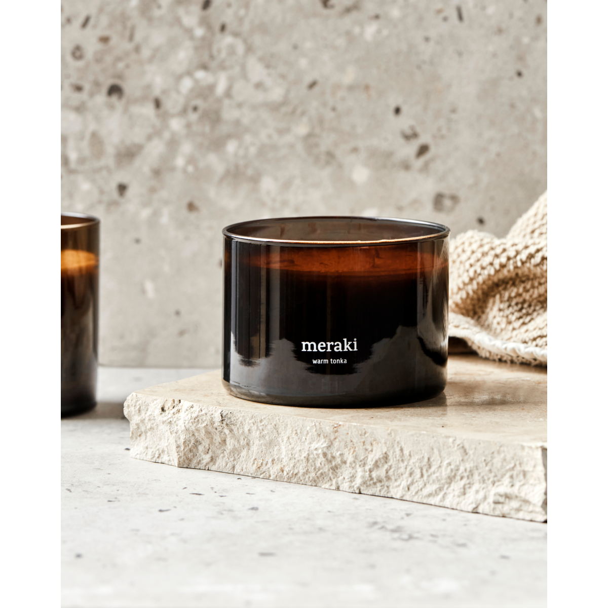 Scented candles, warm tonka, brown