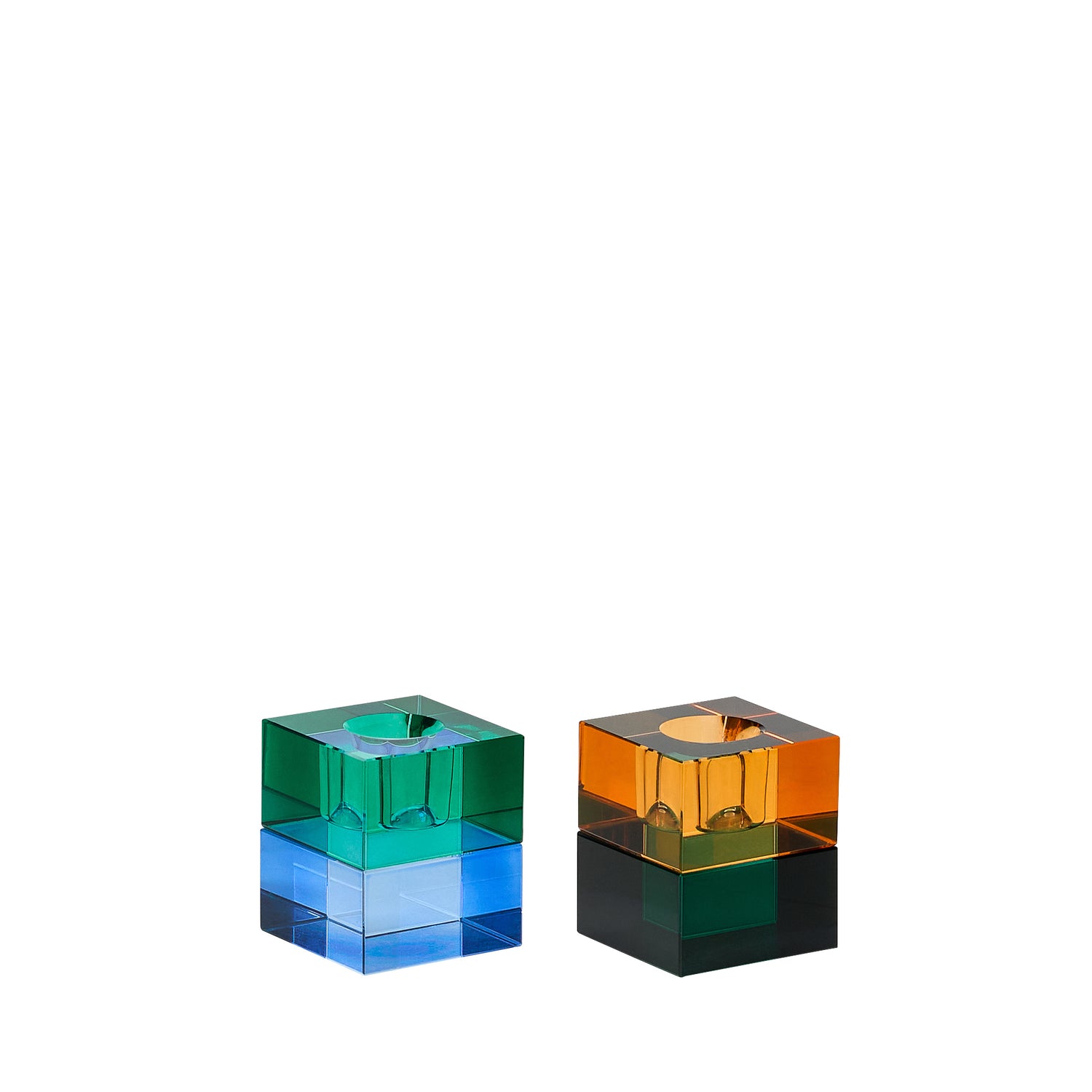 Block Candlesticks Green/Blue &amp; Orange/Green (set of 2) - 5x5h6cm