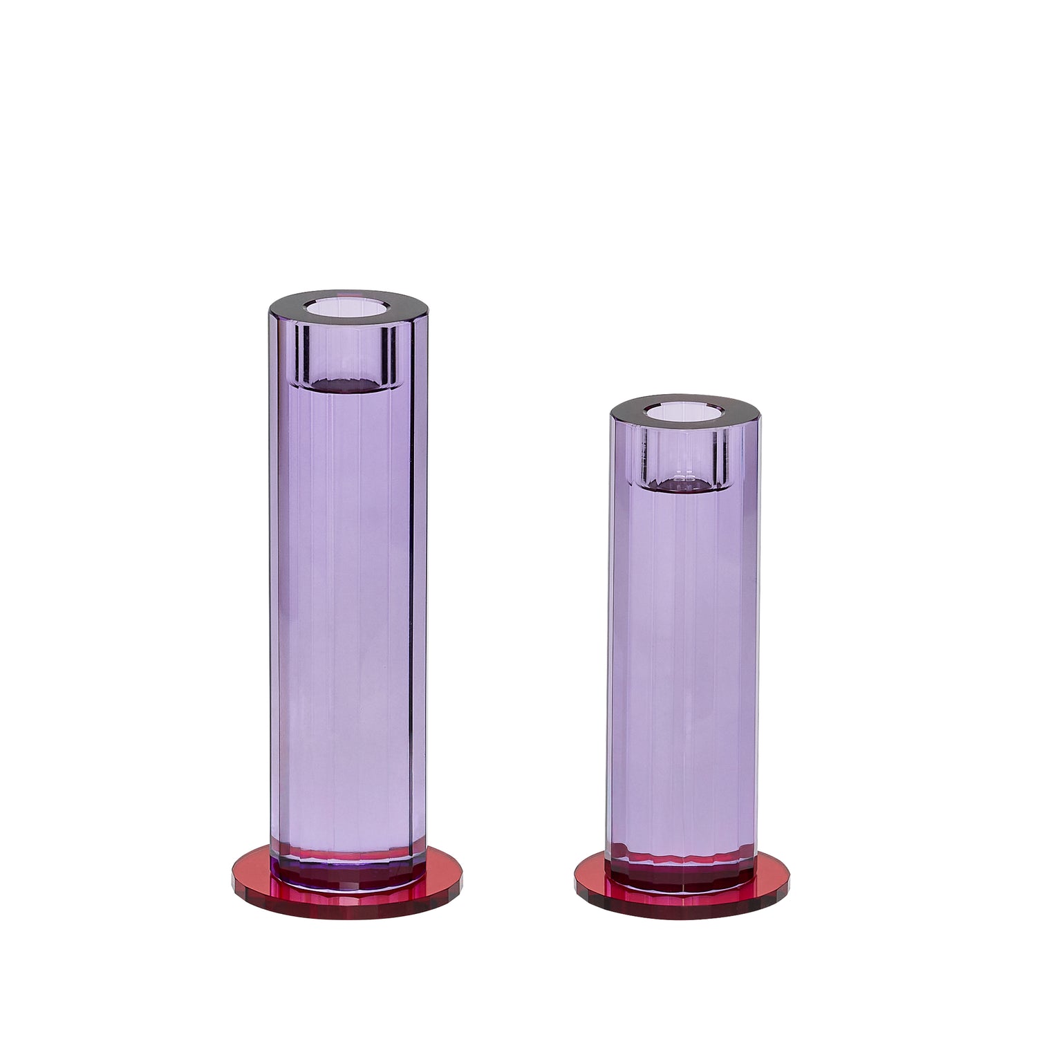 Cut Candlesticks Purple (set of 2) - ø7xh16cm, ø7xh18cm