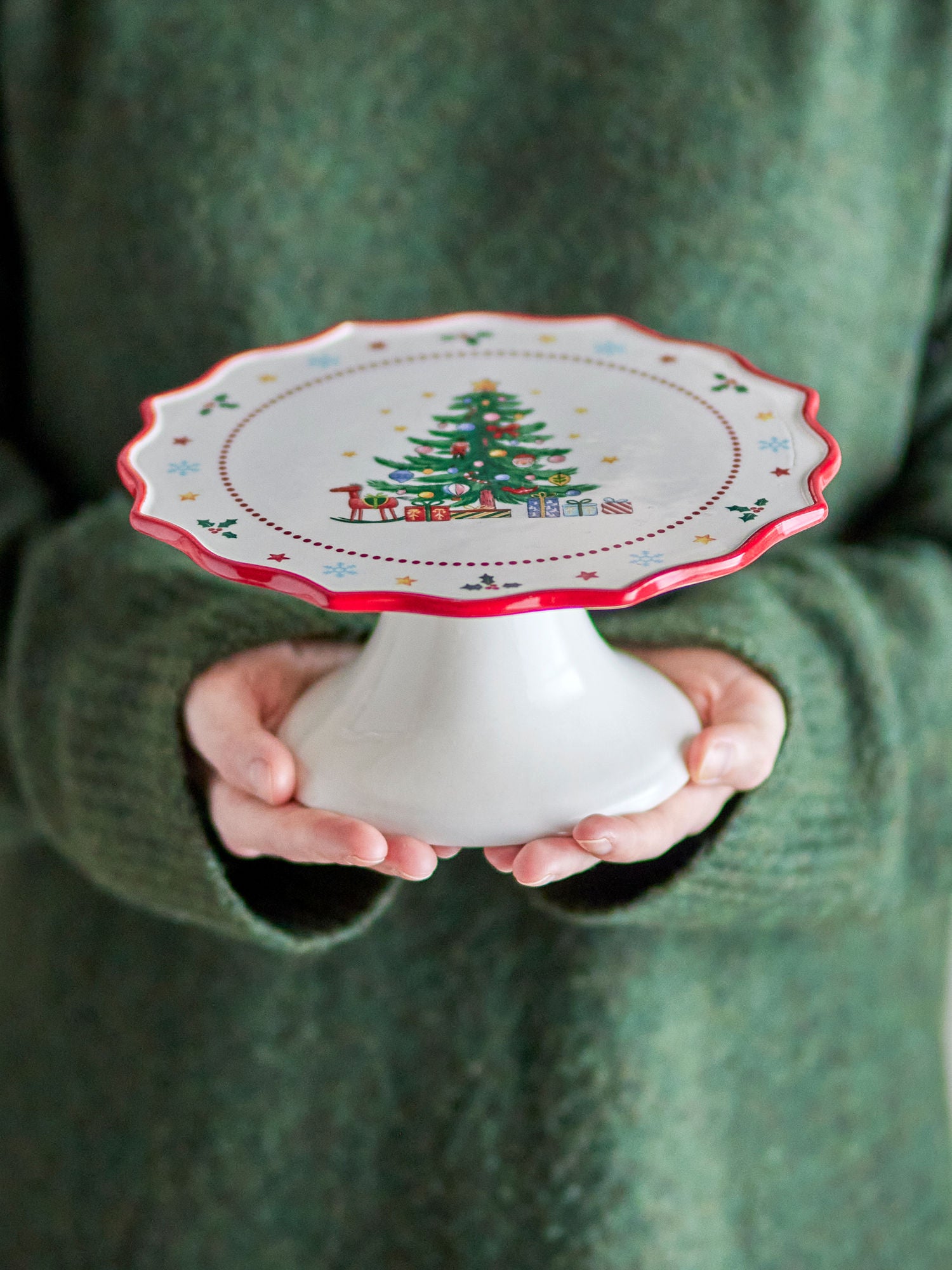 Bloomingville naive cake dish, red, ceramics