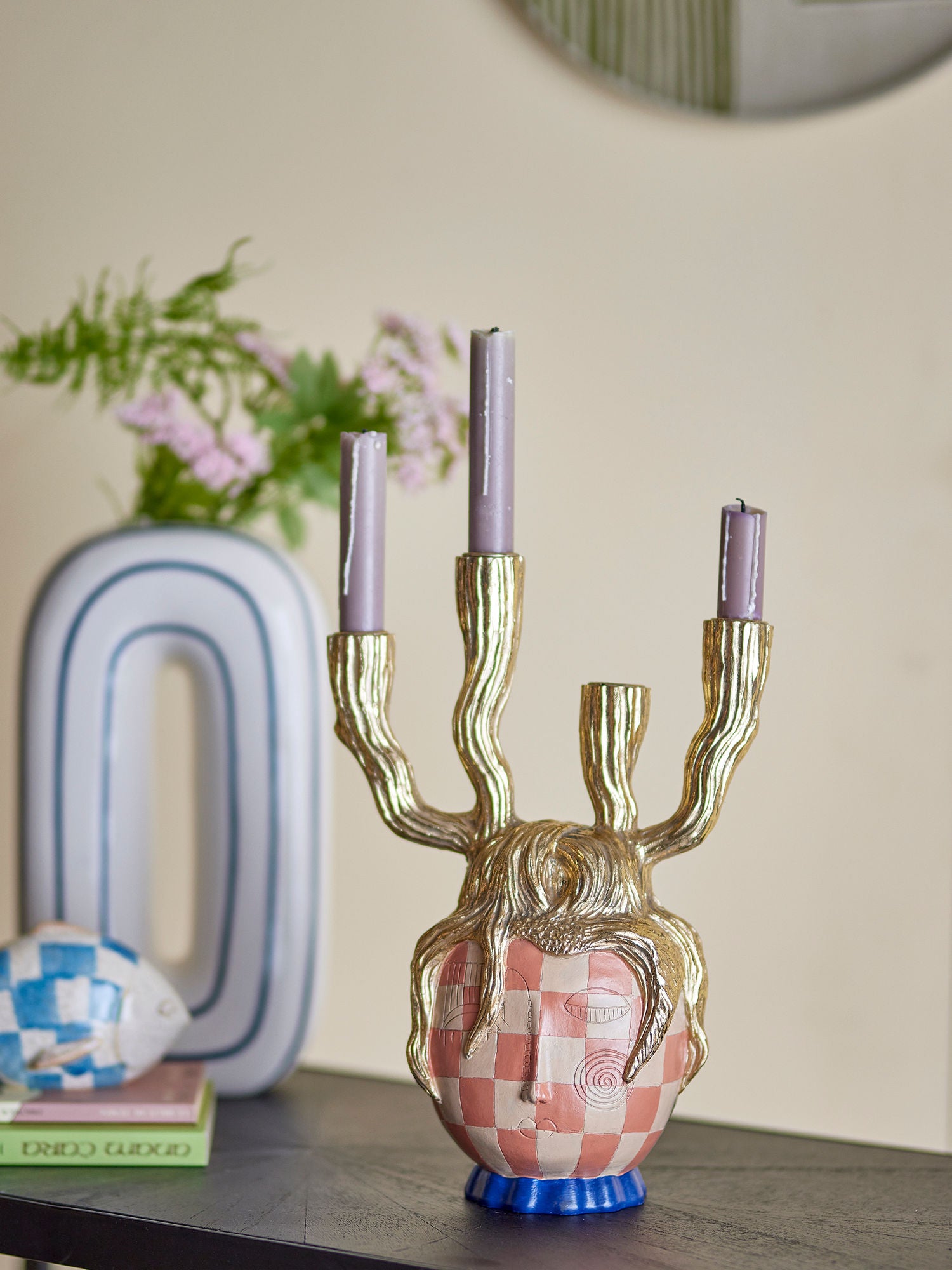 Bloomingville Medusa Candlestick, Gold, Polyresin