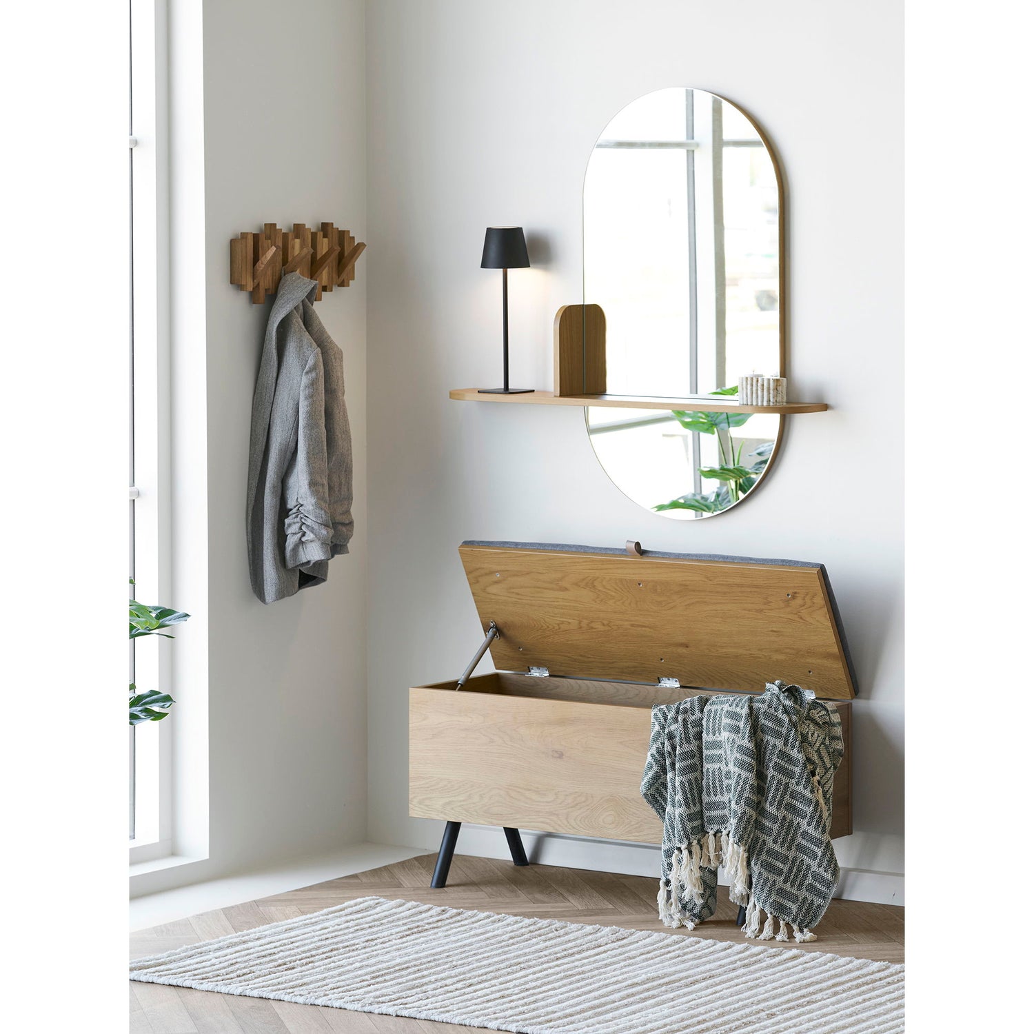 Barco mirror with shelf - mirror with shelf, oak look 92x15x94.5 cm