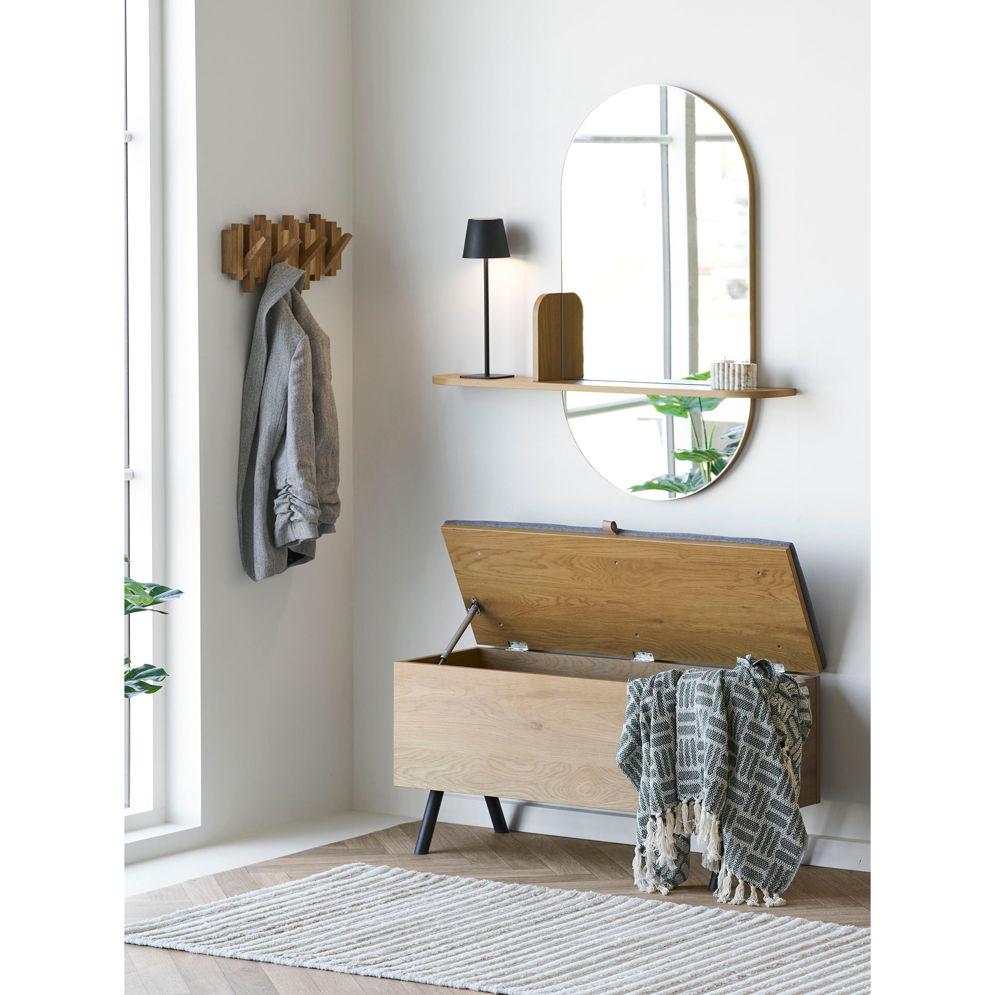 Barco mirror with shelf - mirror with shelf, oak look 92x15x94.5 cm