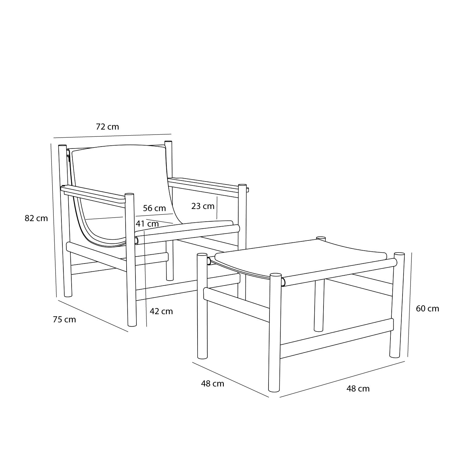 Heritage Armchair/Footstool Natural/Beige - 75x72xh82cm, 69x49xh43cm